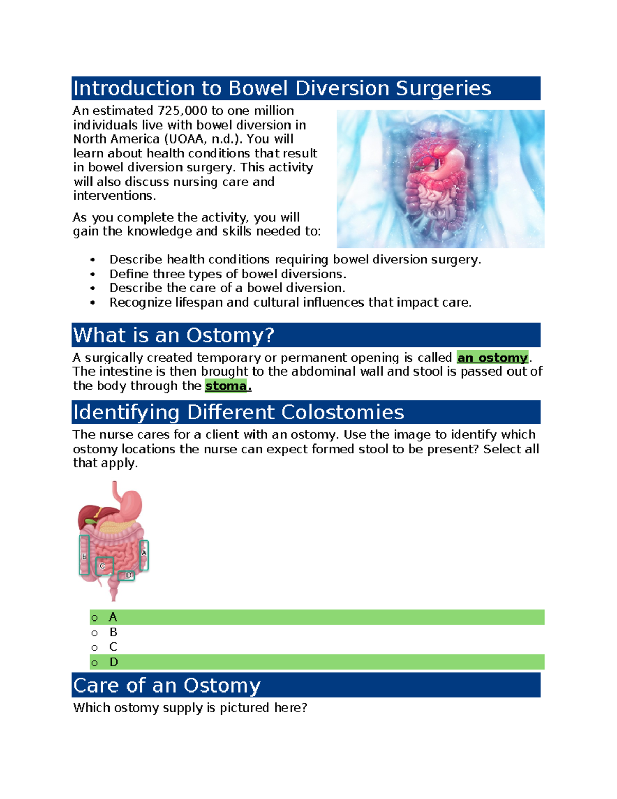 NR226-Week 7 Edapt Bowel Elimination - Introduction To Bowel Diversion ...