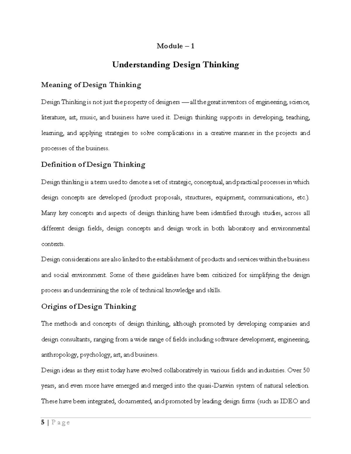 IDT Notes(Module 1) - Module – 1 Understanding Design Thinking Meaning ...