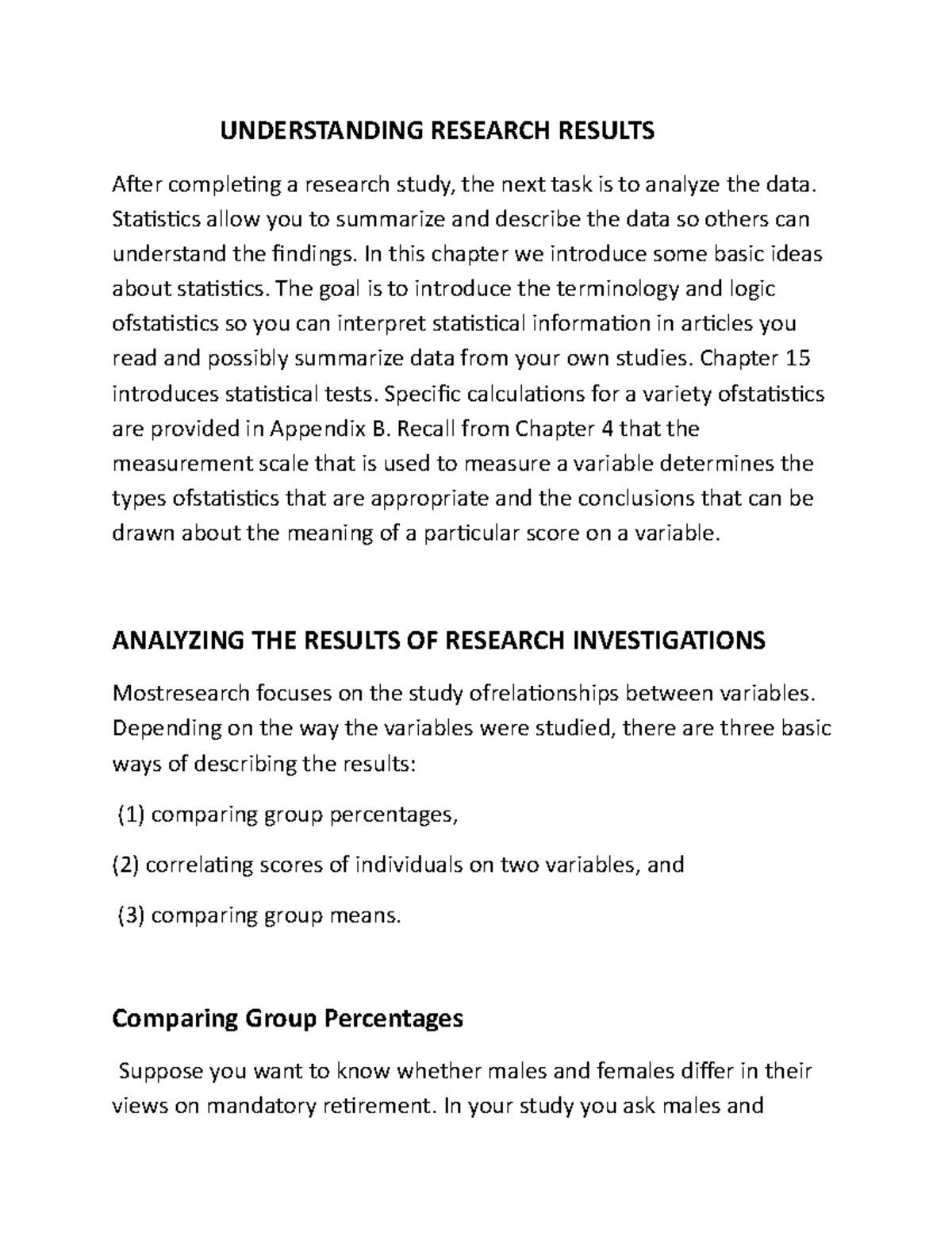 Understanding Research Results UNDERSTANDING RESEARCH RESULTS After
