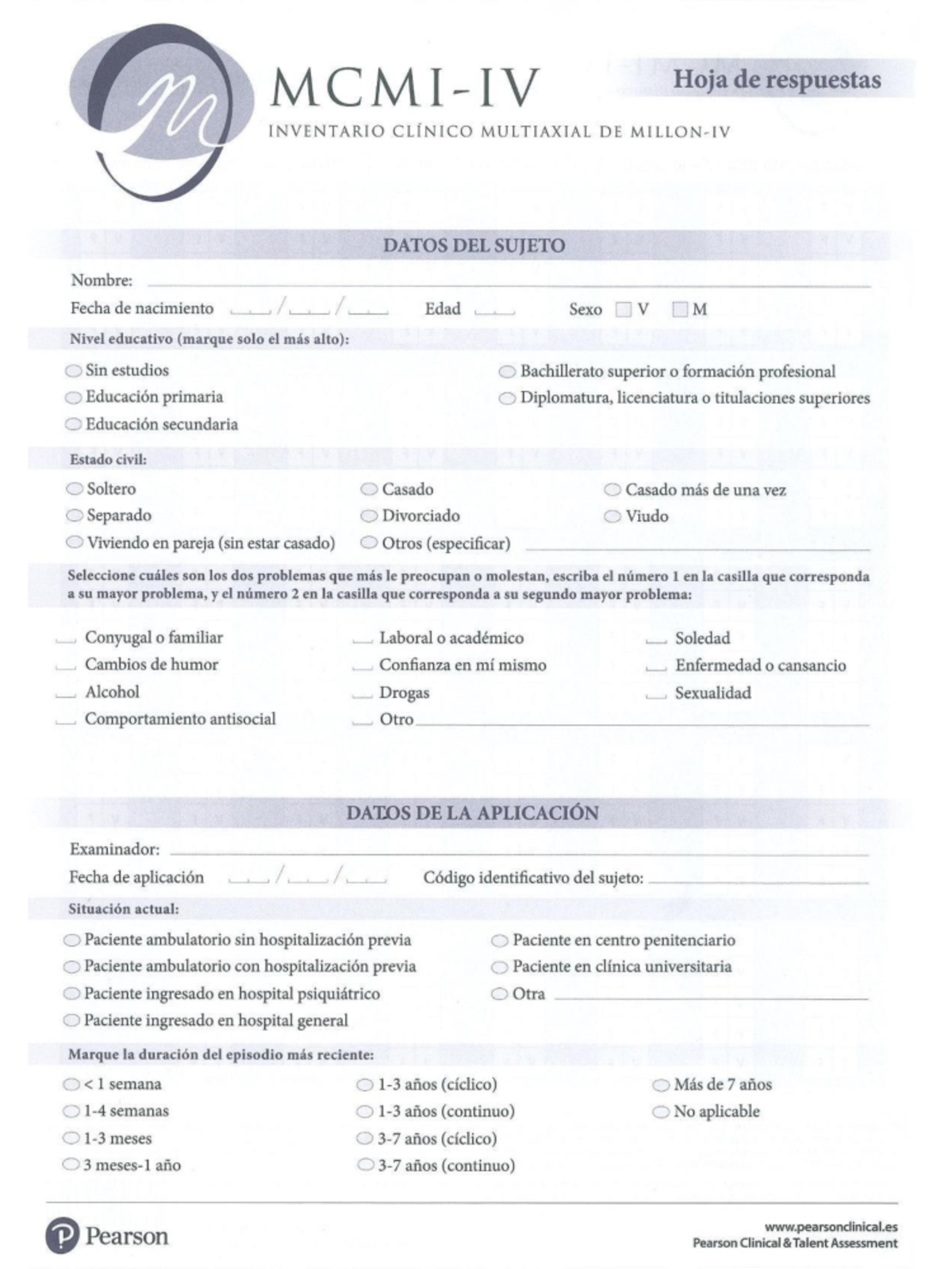 MCMI-IV Hoja de Respuestas - Formulación y Evaluación de Proyectos ...