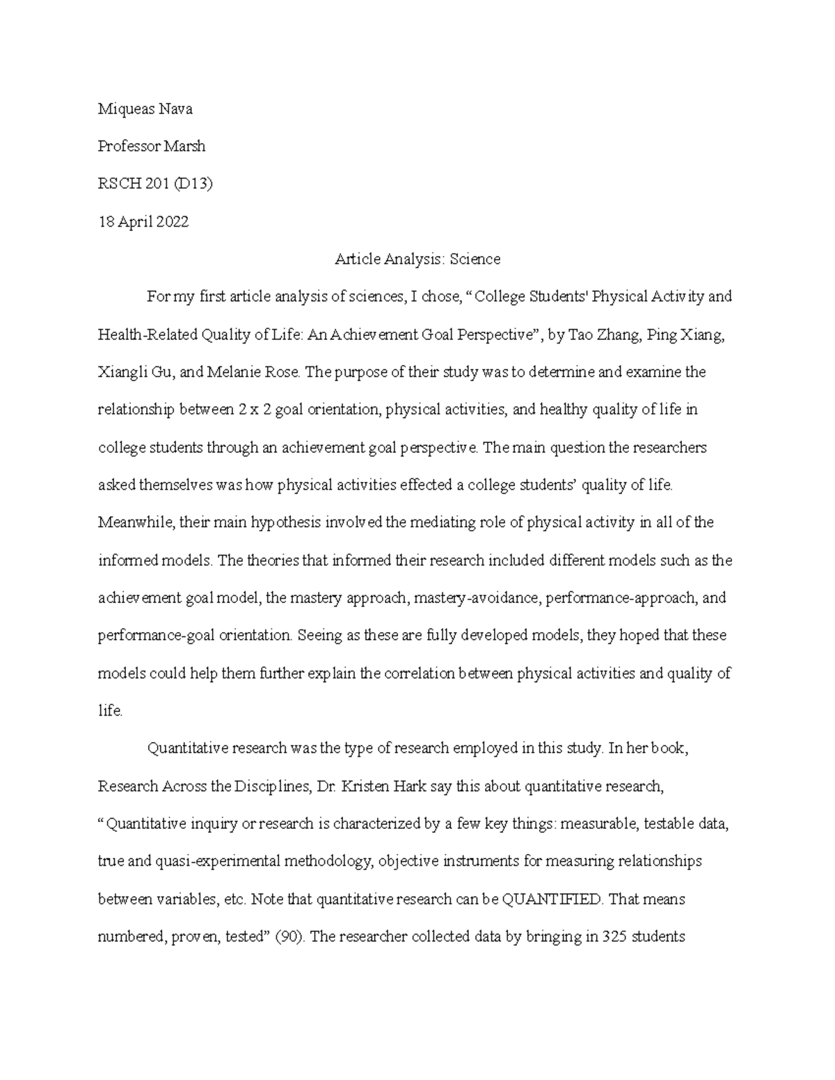 Article analysis 1Science Article Analysis Miqueas Nava Professor