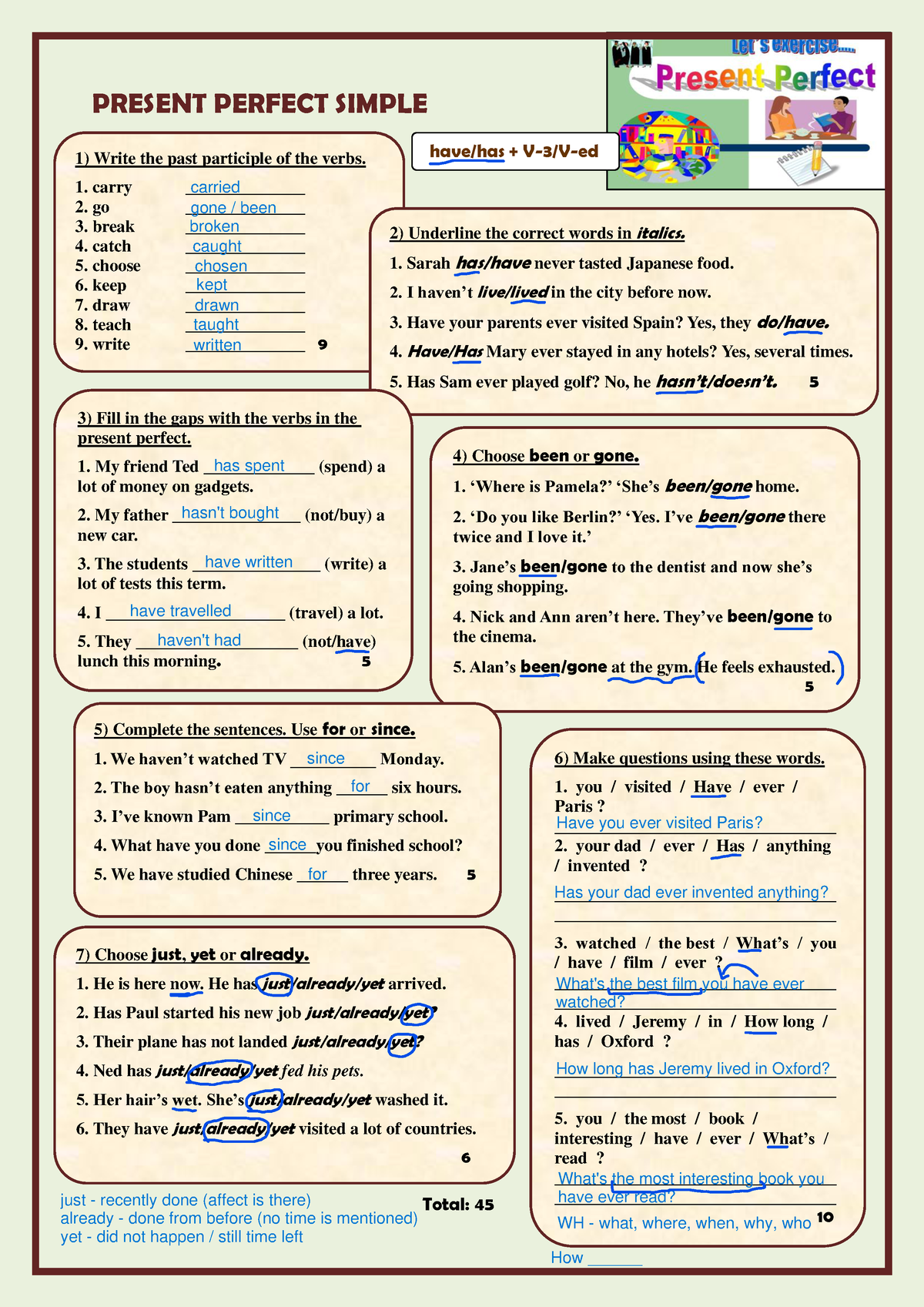 2. present-perfect-simple-test - PRESENT PERFECT SIMPLE Total: 45 Write ...