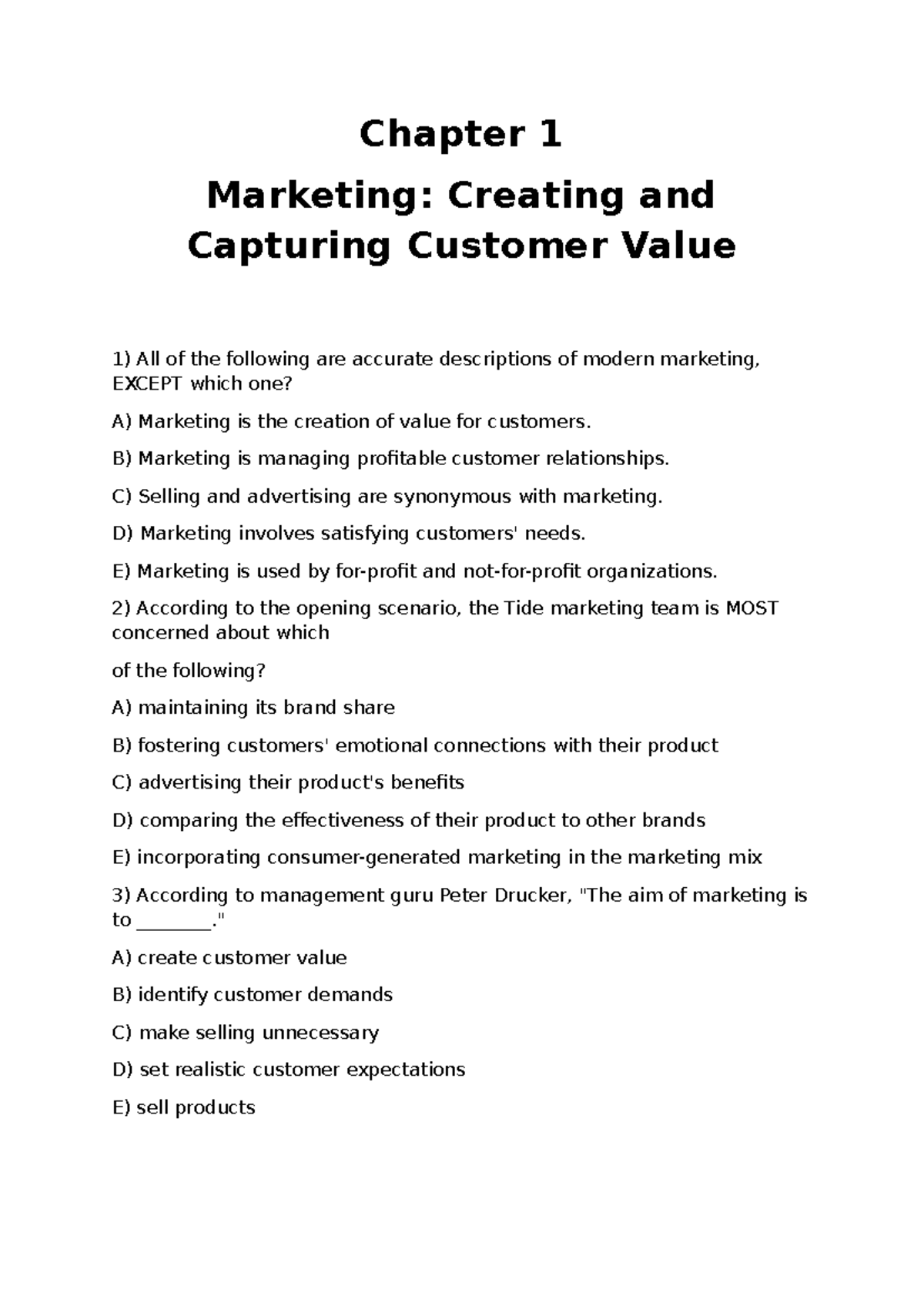 Chapter 1 MKT - djakdaf - Chapter 1 Marketing: Creating and Capturing ...