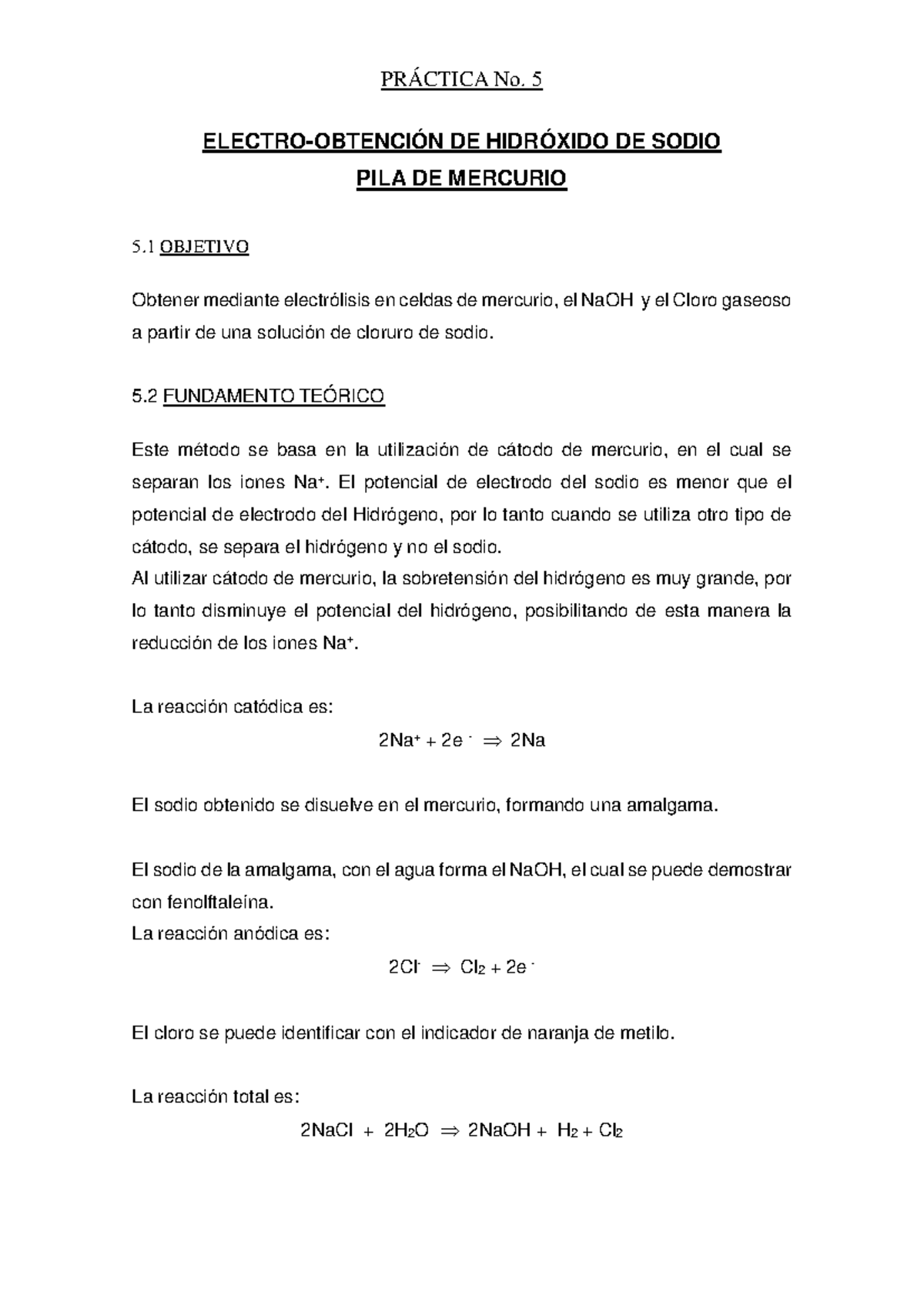 Guias P 5 - 6 - PRÁCTICA No. 5 ELECTRO-OBTENCIÓN DE HIDRÓXIDO DE SODIO ...