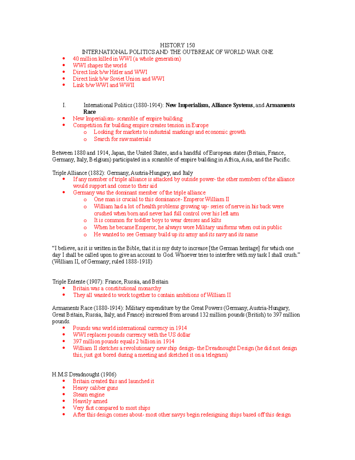 Hist 150 Exam 4 Outlines - I. HISTORY 150 INTERNATIONAL POLITICS AND ...