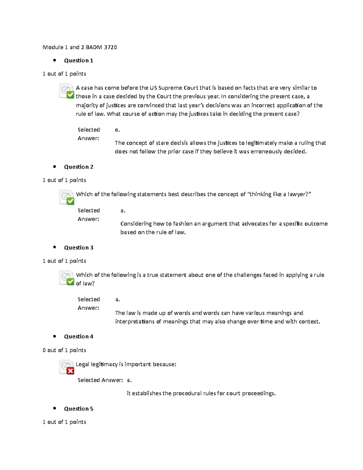 Module Supplement Quiz 1 And 2 BADM 3720 - Module 1 And 2 BADM 3720 ...