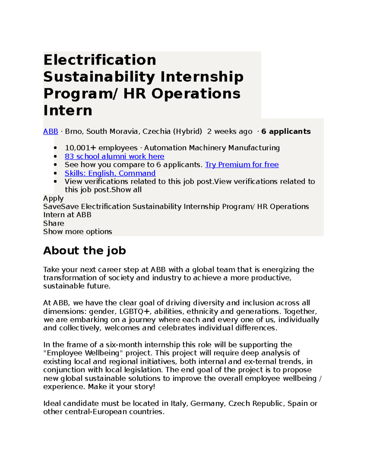 Abb cirucular hr intern - Electrification Sustainability Internship ...