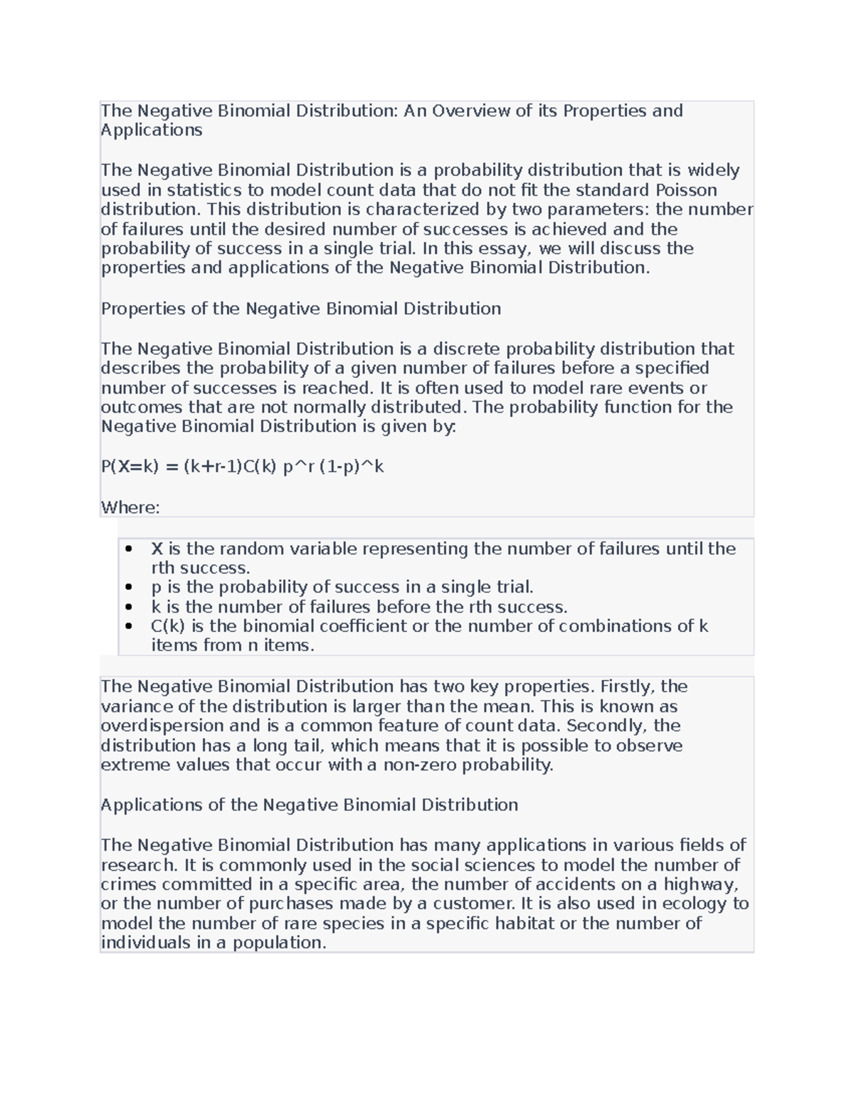 The Negative Binomial Distribution - This distribution is characterized ...