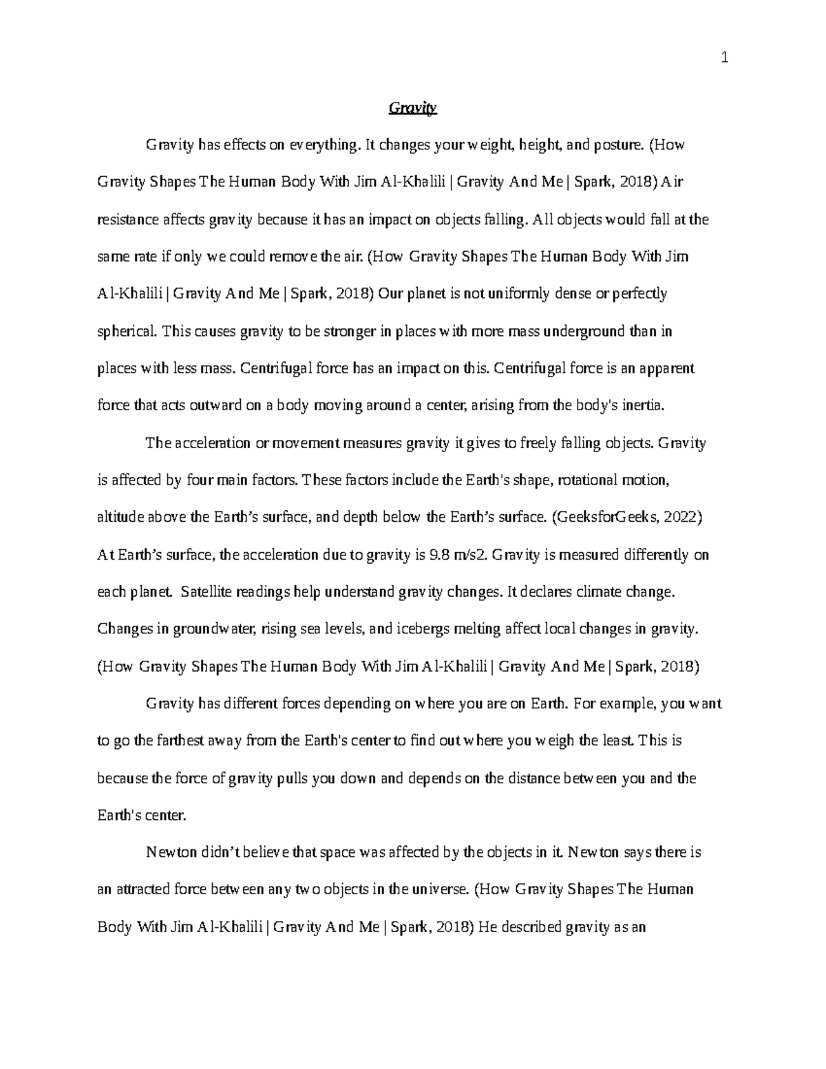 Gravity - Google Docs - 1 Gravity Gravity has effects on everything. It ...