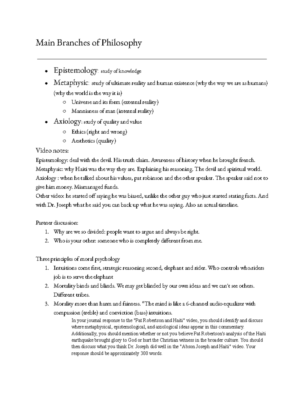 Philosophy Notes - Main Branches Of Philosophy Epistemology:study Of ...