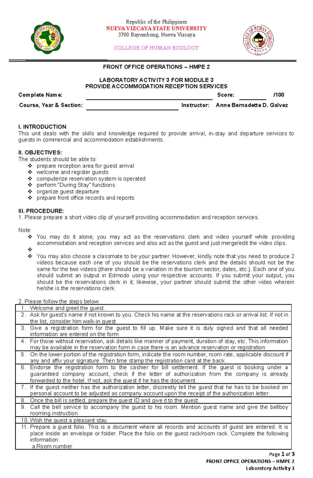 Laboratory Activity 3-IM 3 Accommodation Reception Services 21-2 ...