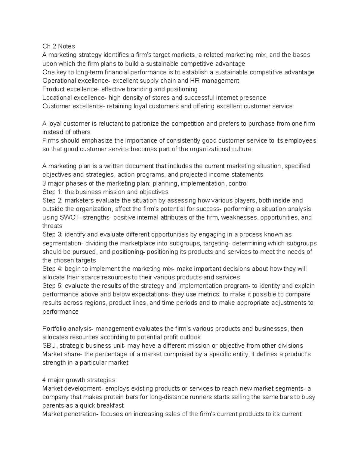MKT 350 Notes Week 2 - Ch Notes A marketing strategy identifies a firm ...