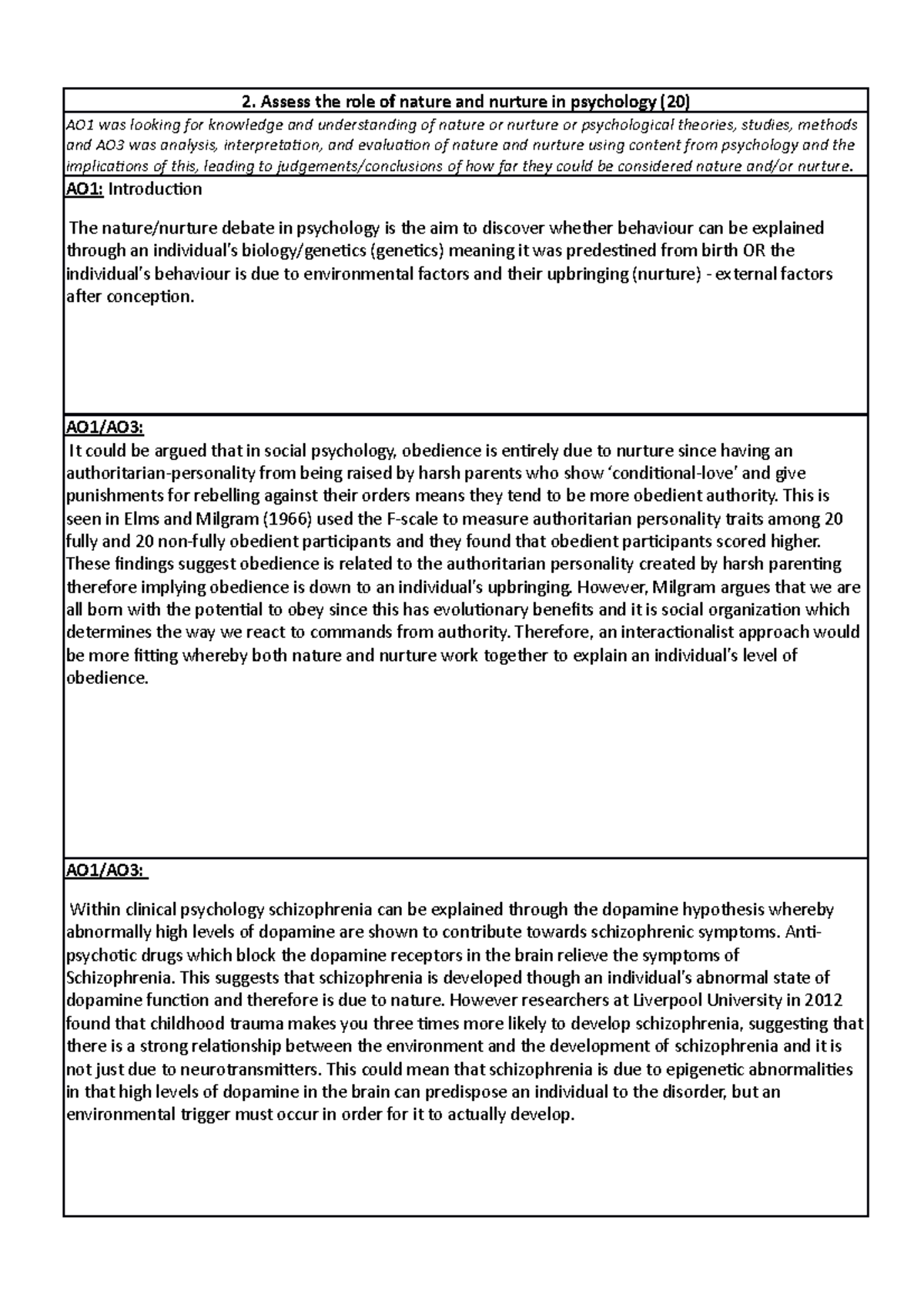 4. Nature nurture essay plan - Assess the role of nature and nurture in ...