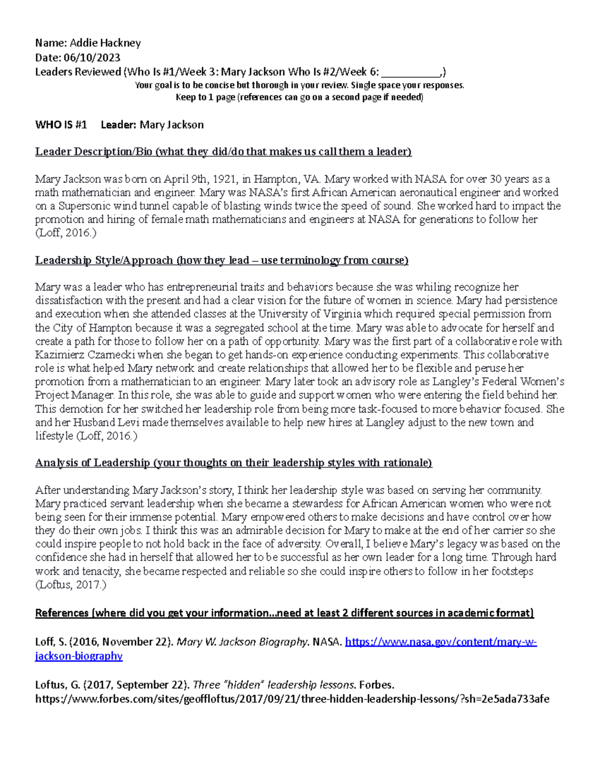 Who Is Worksheet - who is assignment - Name: Addie Hackney Date: 06/10 ...