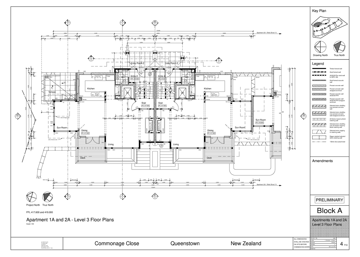 Plan Print - Apartment 1A and 2A - Level 3 Floor Plans - ALL DIMENSIONS ...