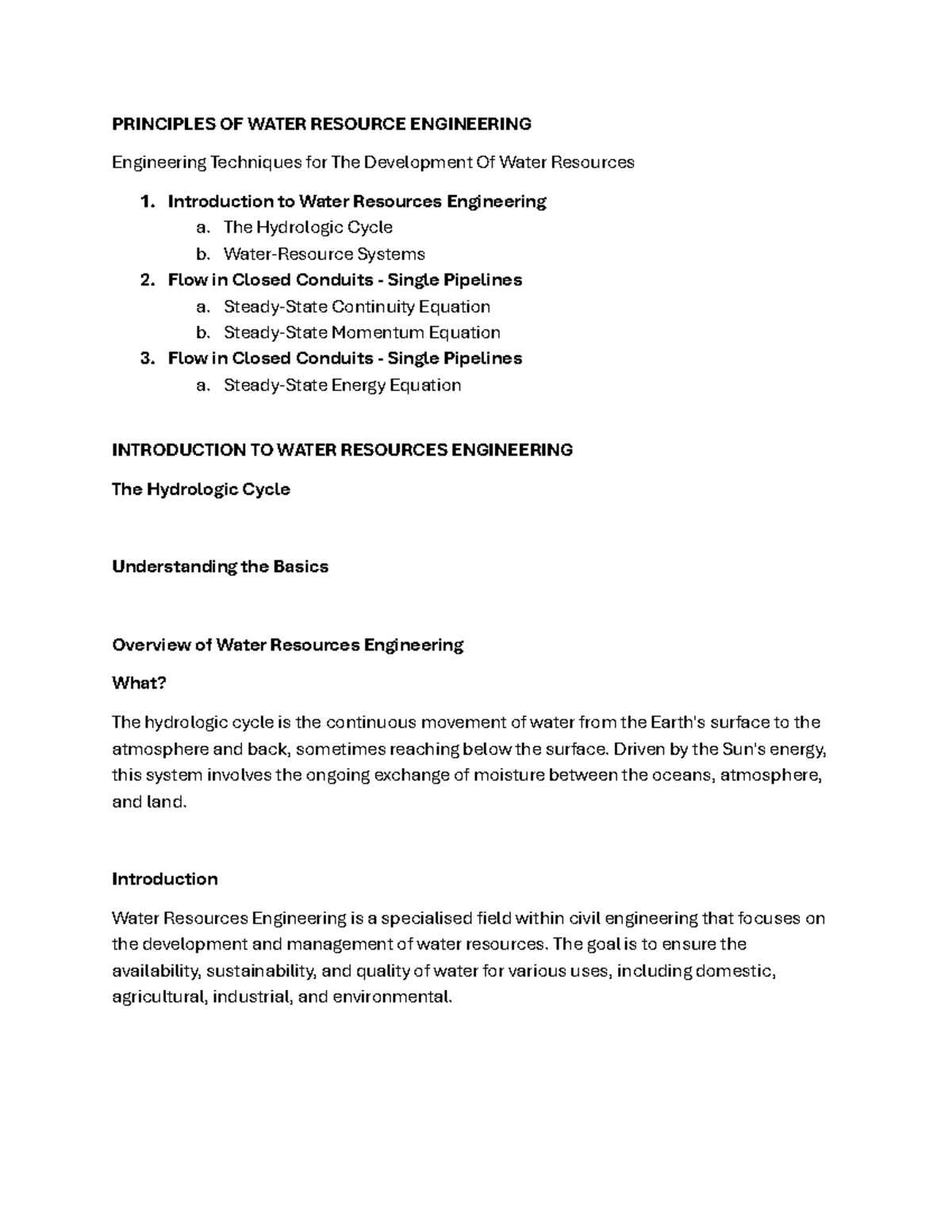 Water Resource Aaassc - NONE - PRINCIPLES OF WATER RESOURCE ENGINEERING ...