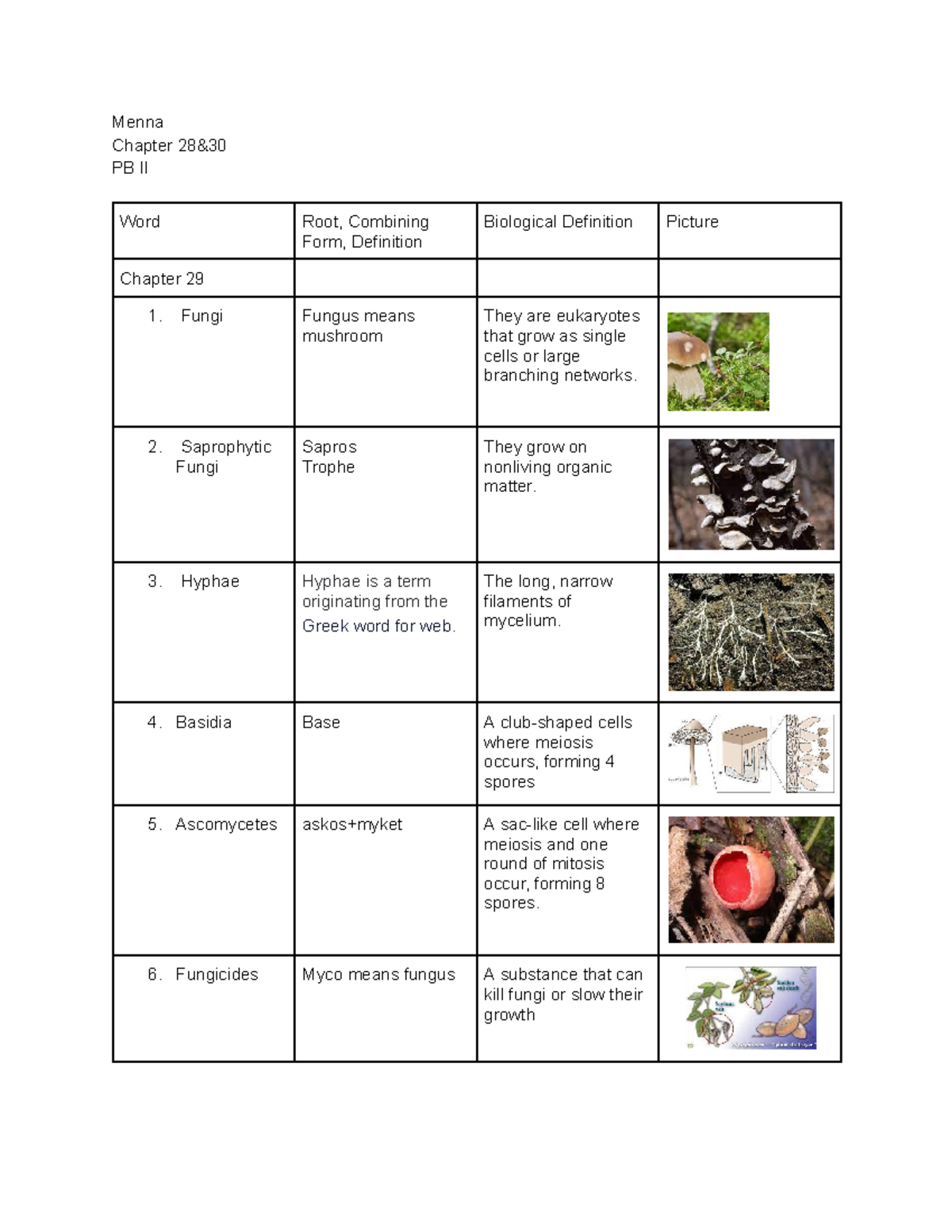 Chapter 29 30 - Word: Root, Combining Form, Definition Biological ...