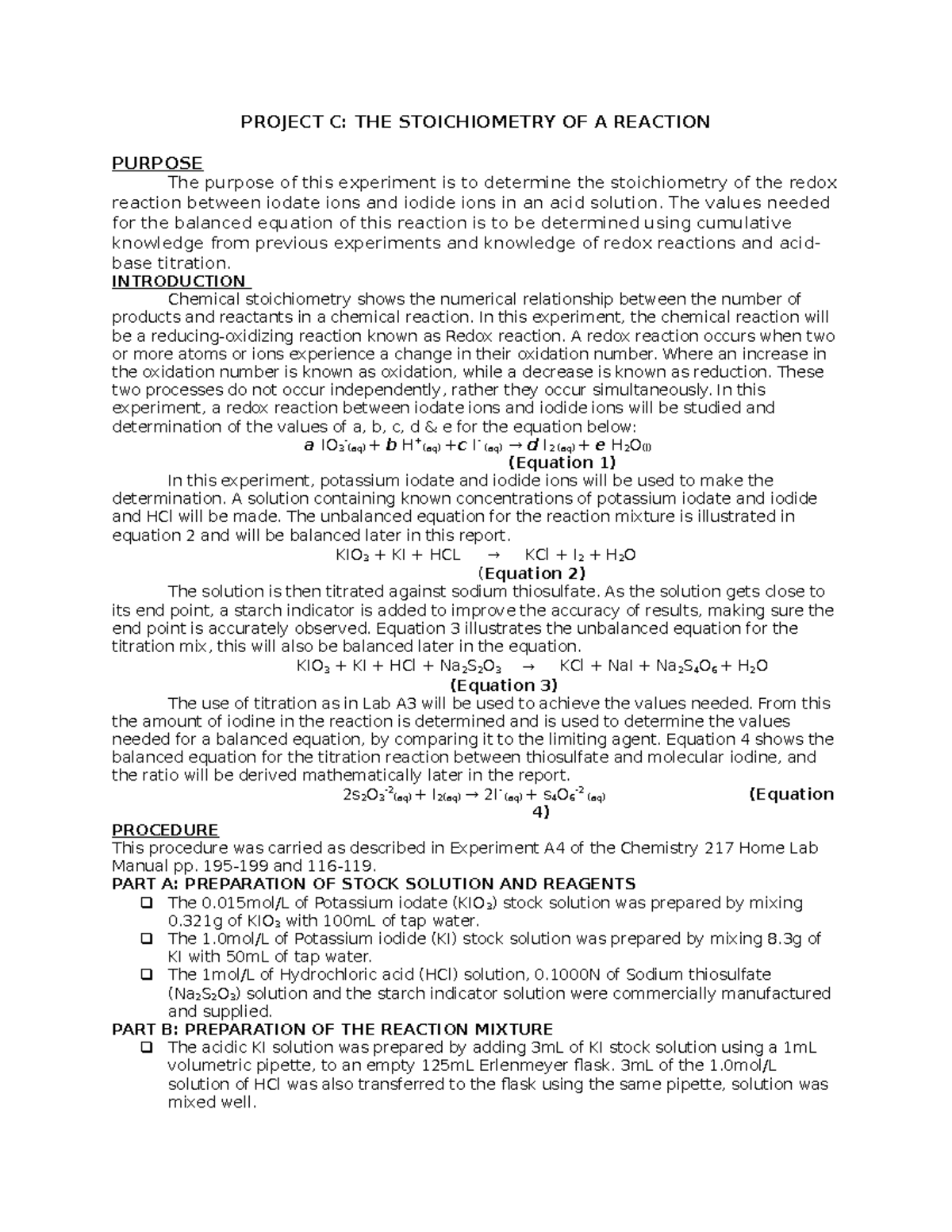 Project C Chem Lab Studocu
