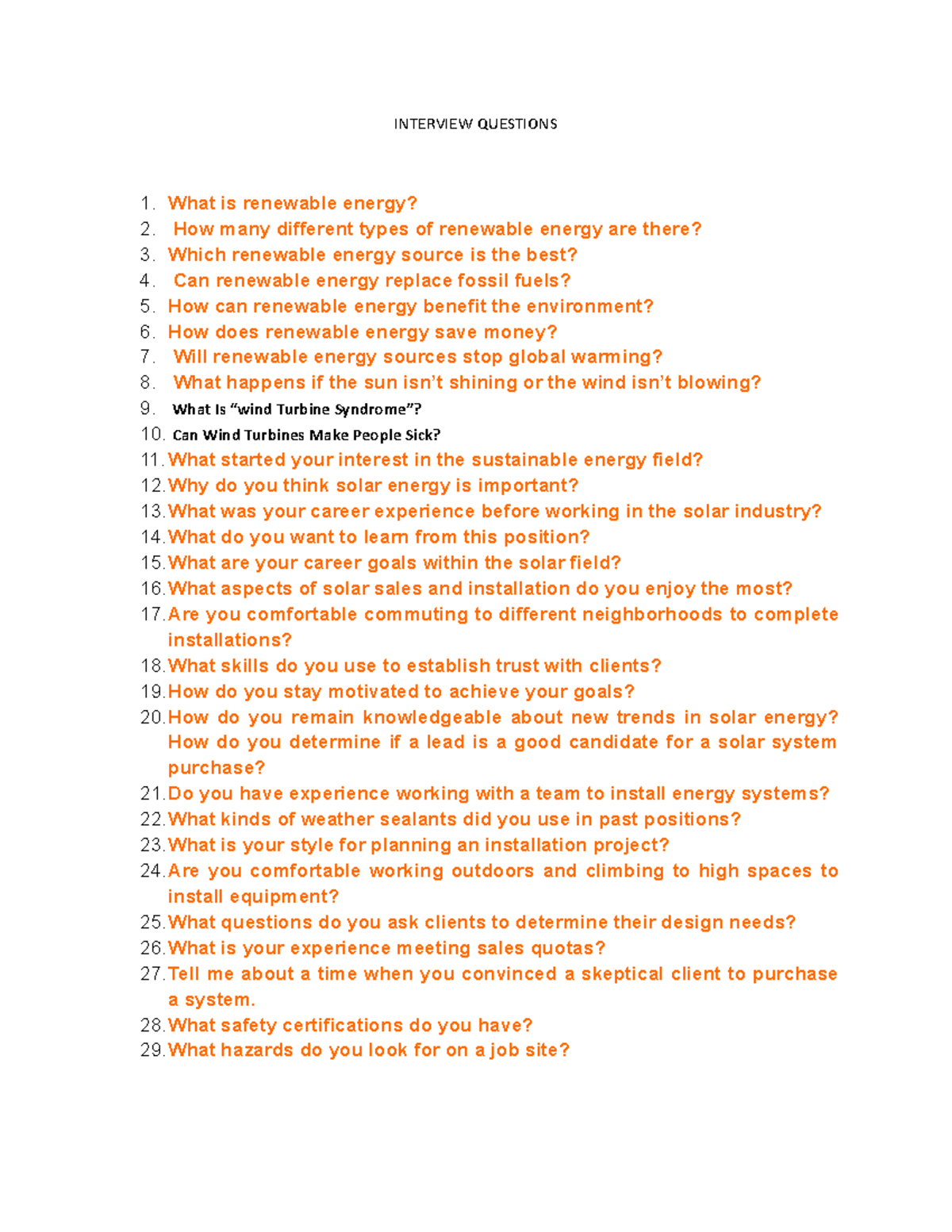 9. Interview Questions - INTERVIEW QUESTIONS What is renewable energy ...
