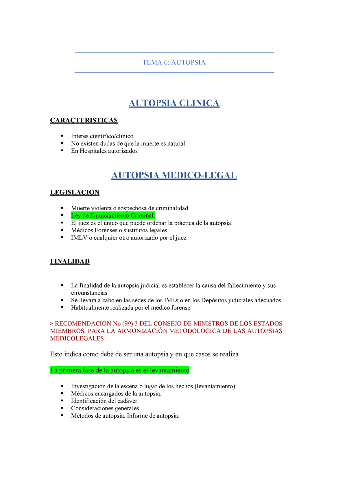 TEMA 6 - Medicina Legal - TEMA 6: AUTOPSIA AUTOPSIA CLINICA ...