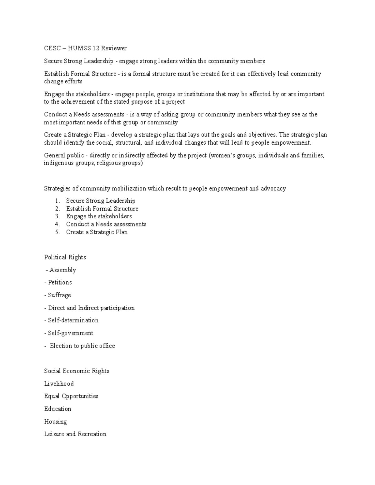 CESC Reviewer - CESC - CESC – HUMSS 12 Reviewer Secure Strong ...