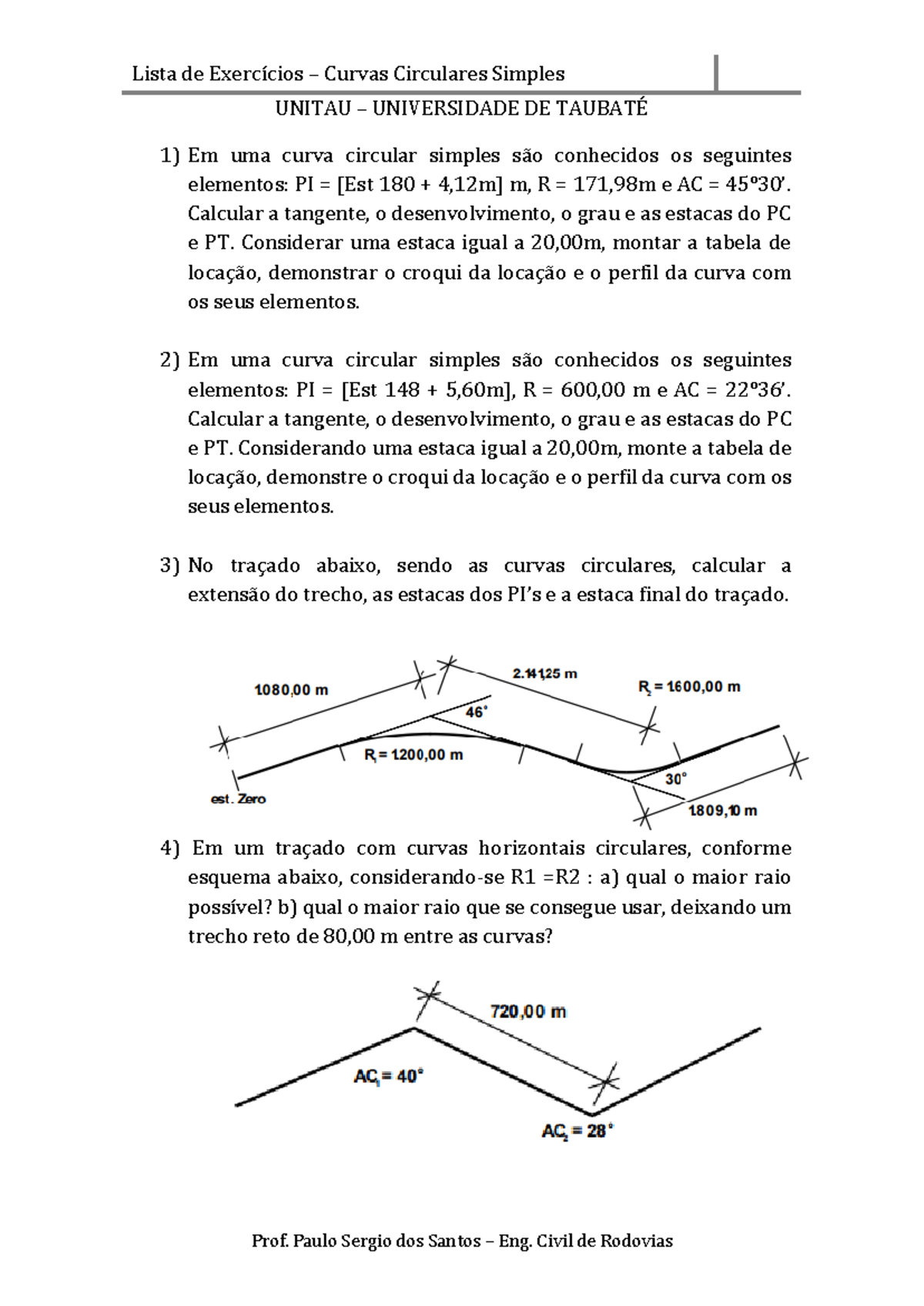 lista de exercícios curvas circulares simples ccs lista de