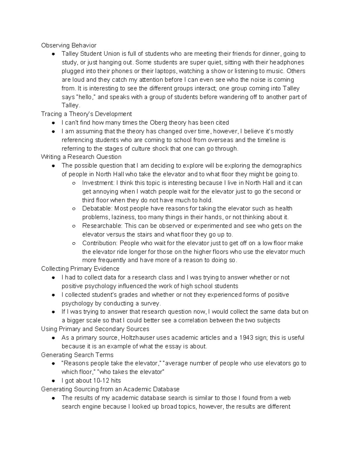 SOC 204 Observation Assignment - Observing Behavior Talley Student ...