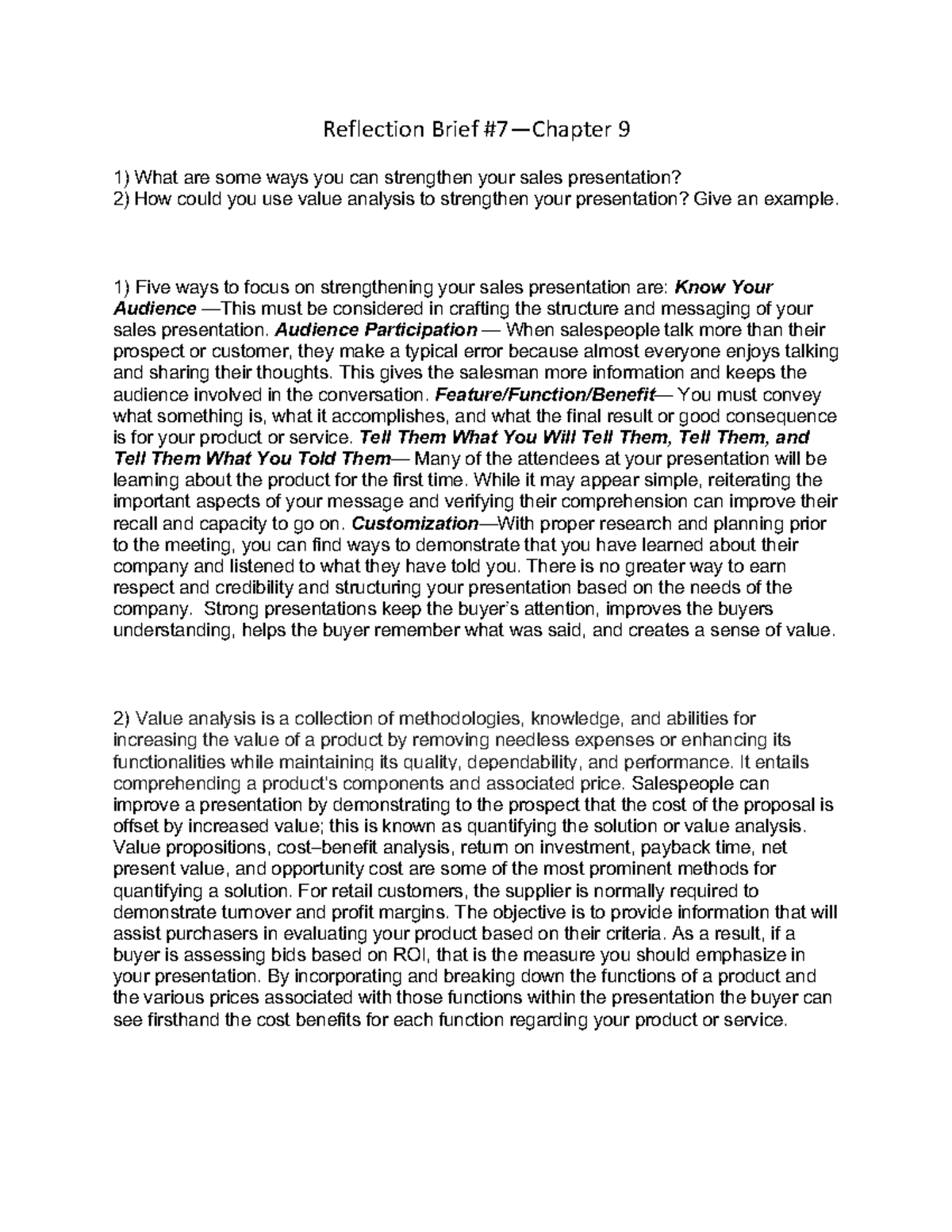 Reflection brief 7 Reflection Brief 74Chapter 9 What are some ways