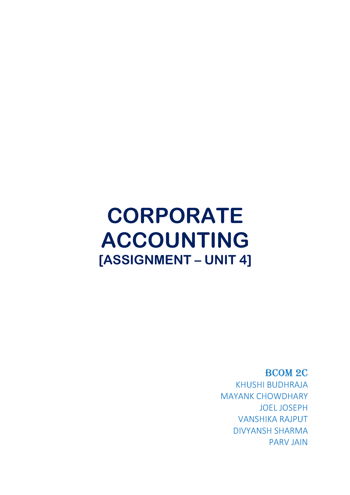 corporate accounting assignment pdf