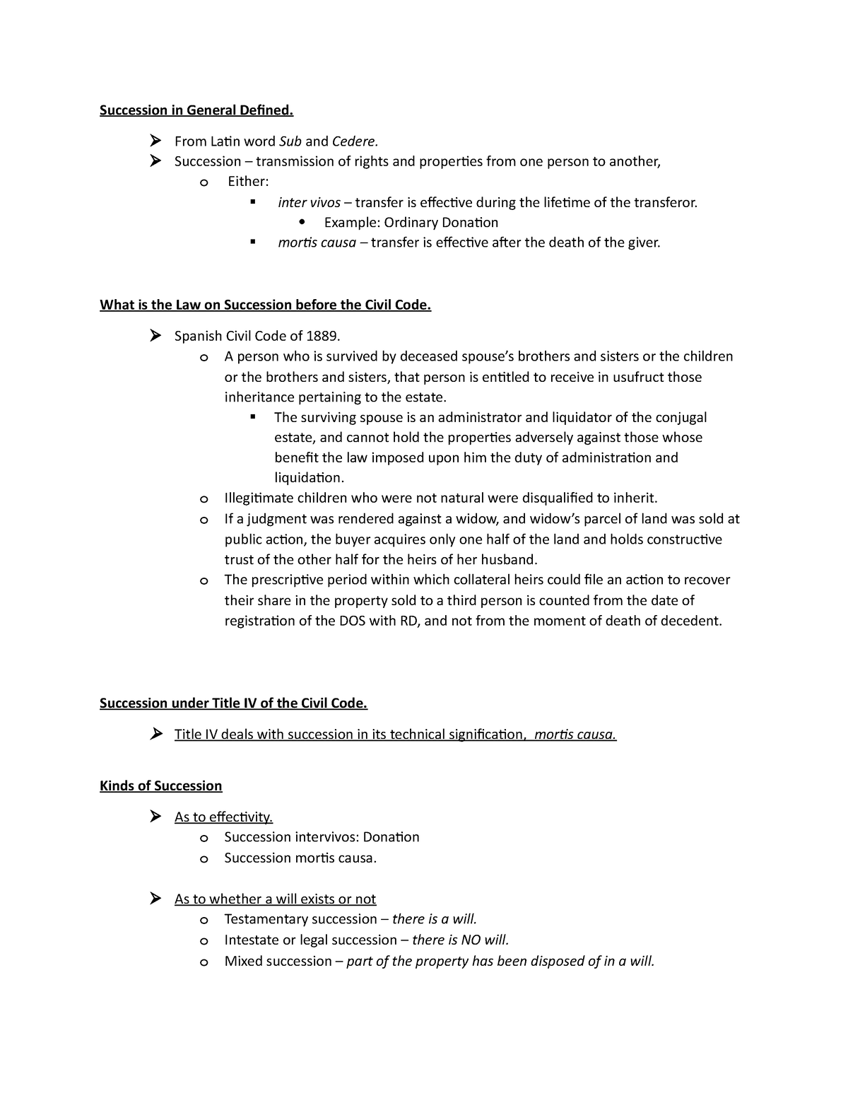 Wills and Succession 1 - Succession in General Defined. From Latin word ...