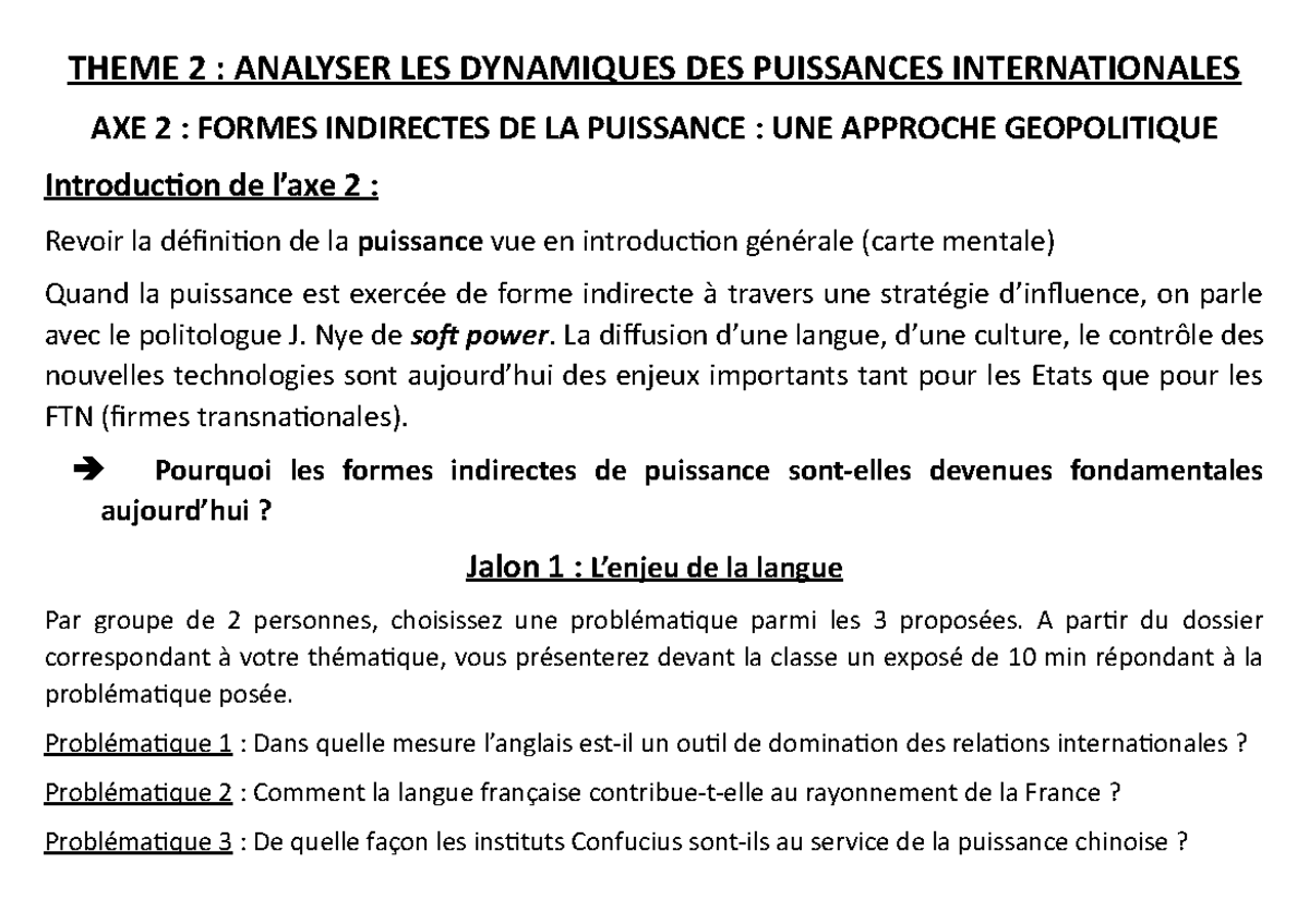 Plan et docs enjeu langues - THEME 2 : ANALYSER LES DYNAMIQUES DES