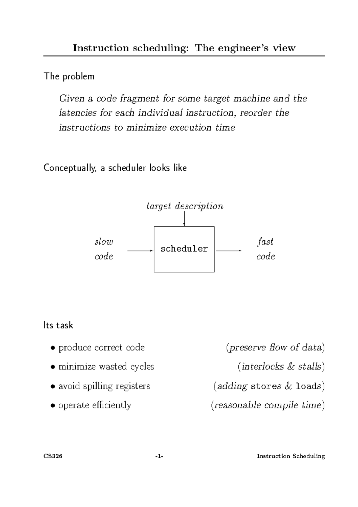 13sched - Schedule algorithms - Instruction scheduling: The engineer’s ...