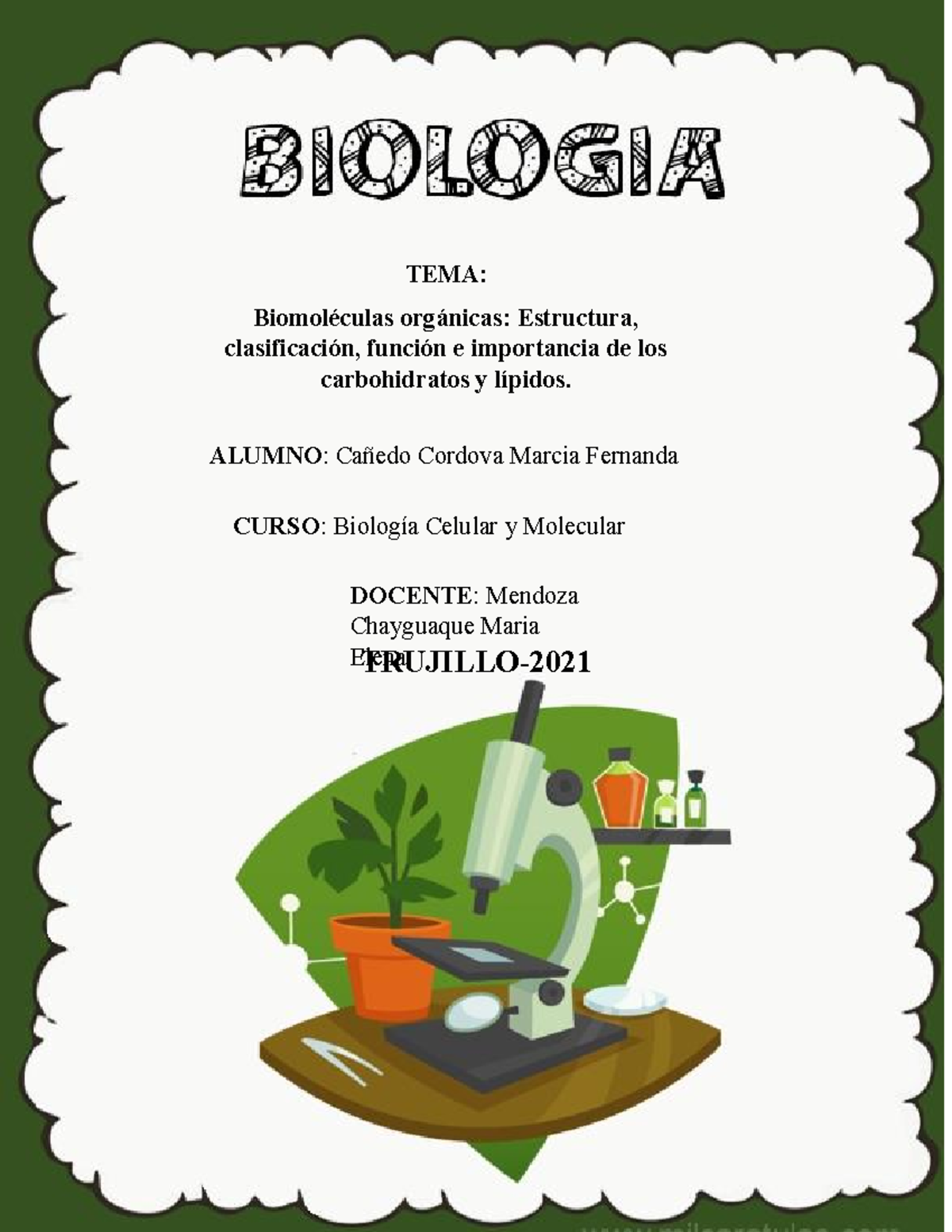 Informe Sobre Las Biomoleculas - TEMA: Biomoléculas Orgánicas ...