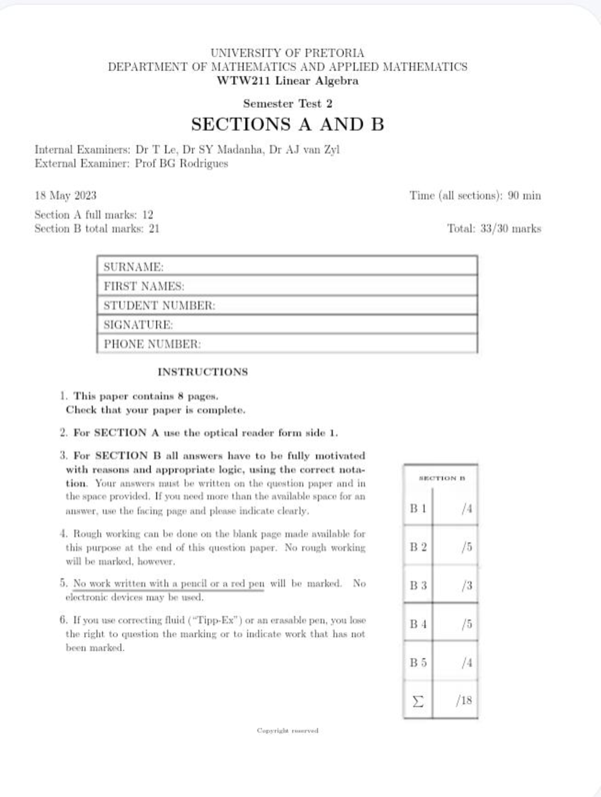 Wtw211 St2 Memo This Document Is Linear Algebra Wtw 211 Semester Test