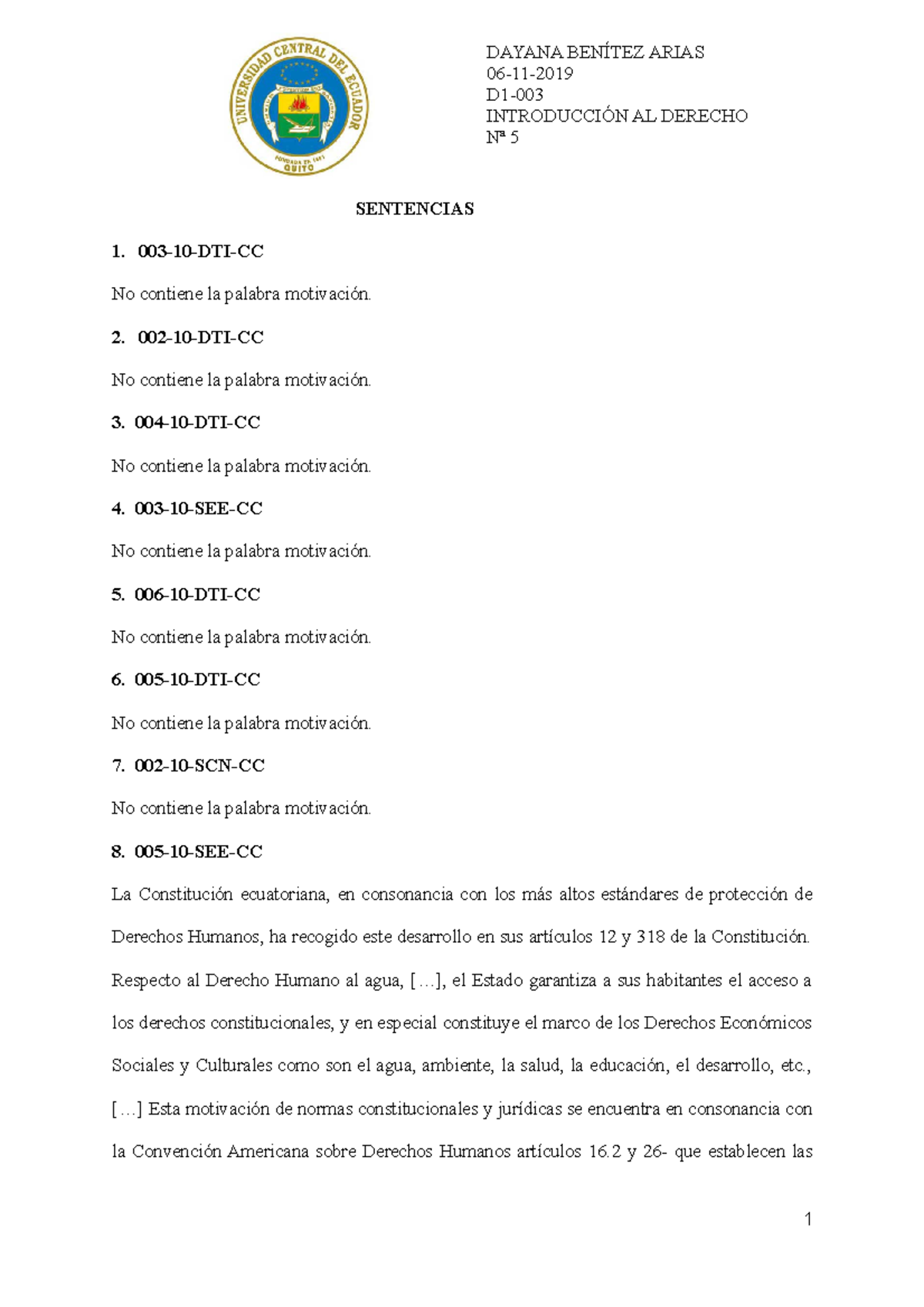 Sentencias - SENTENCIAS 1. 003-10-DTI-CC No Contiene La Palabra ...