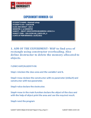 OOP'S 1.2 saiteja - 1.2 c++ worksheet - EXPERIMENT 2 AIM OF THE ...