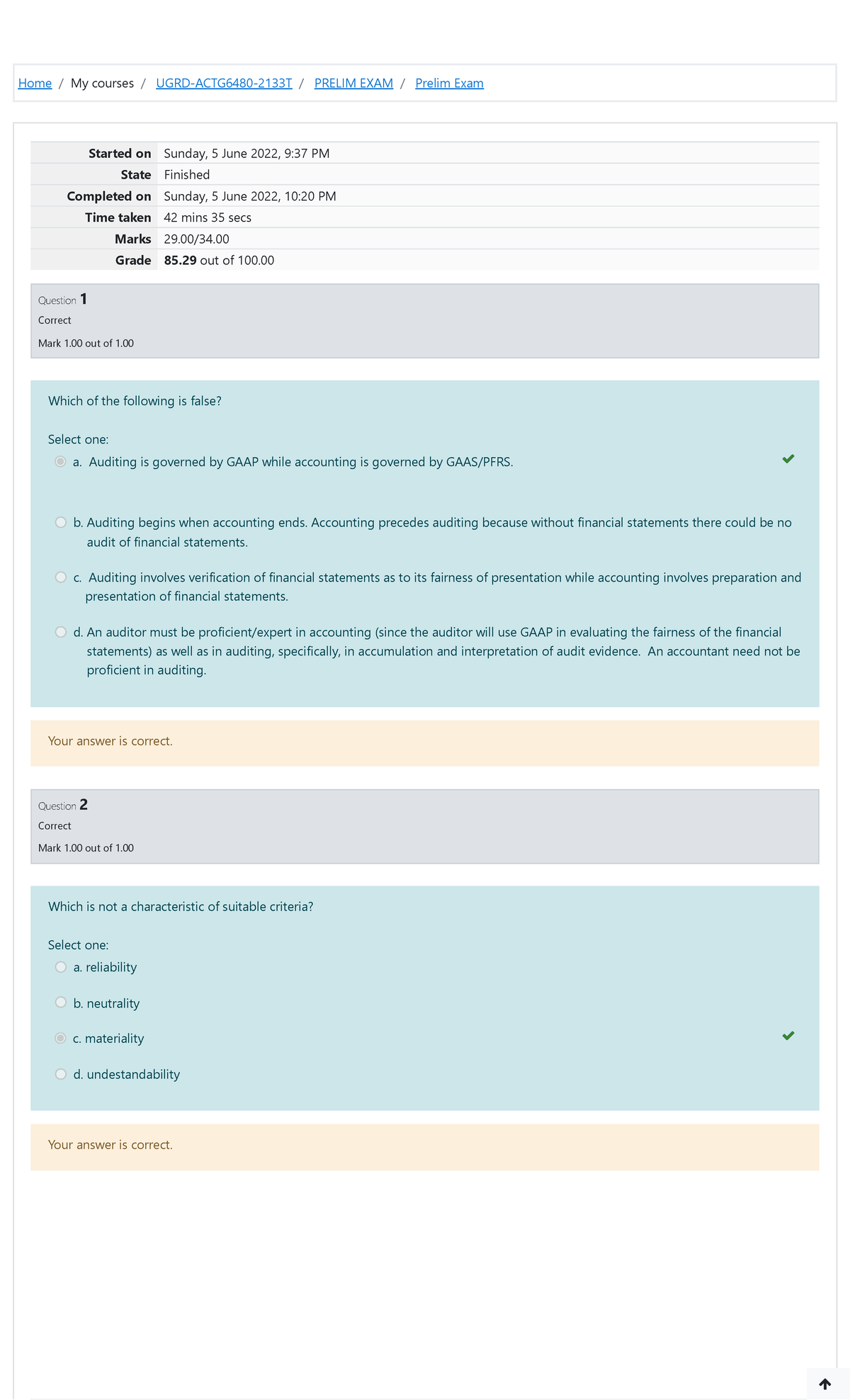 Prelim Exam ACTG6480 Auditing And Assurance Principles - Home/My ...