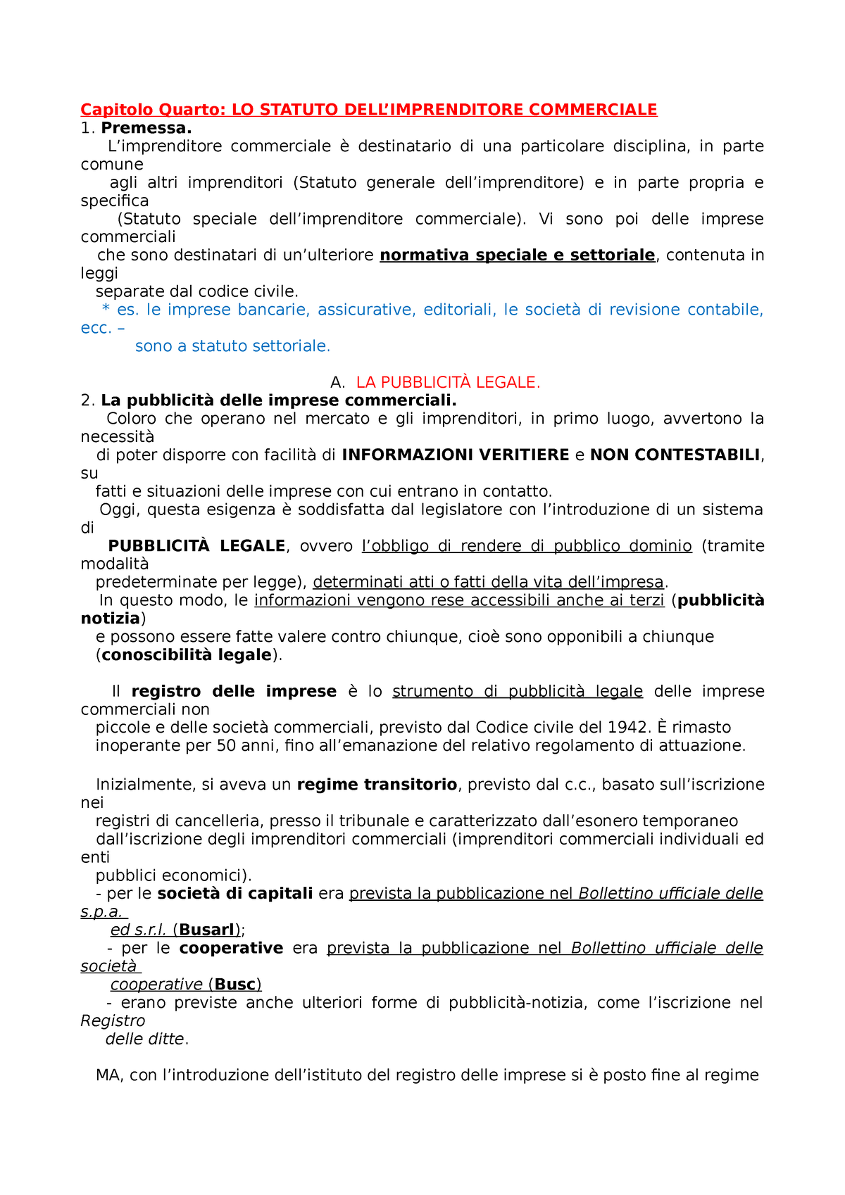 MANUALE DIRITTO COMMERCIALE CAMPOBASSO - CAPITOLO PRIMO: L'IMPRENDITORE 1  SISTEMA LEGISLATIVO Nel - Studocu