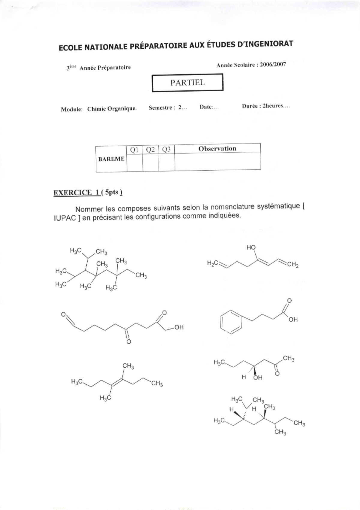 Chimie Organique Examens Corr 01 - Chimie Générale Et Organique - Studocu