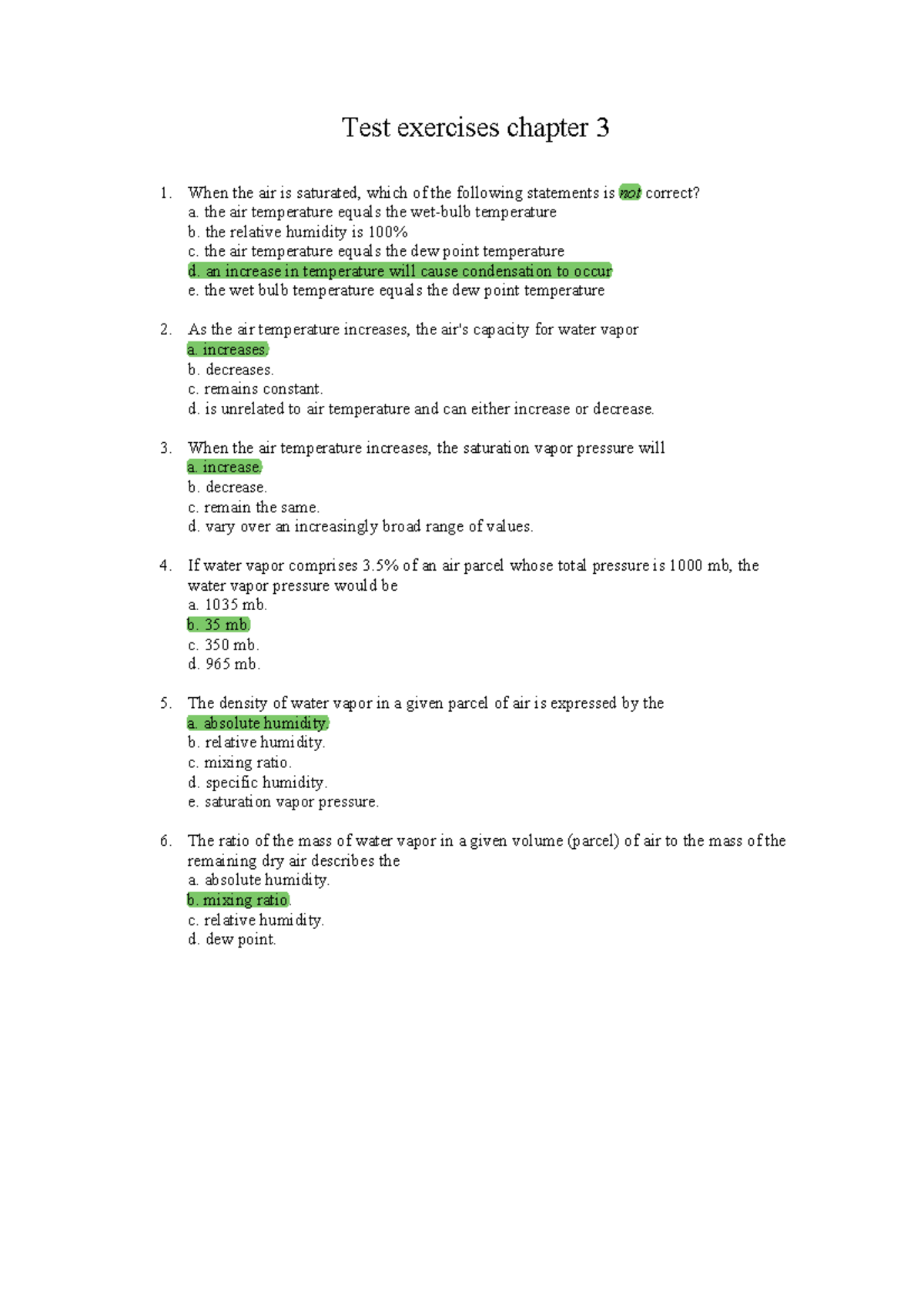 Test chapter 3 test3 Test exercises chapter 3 When the air is