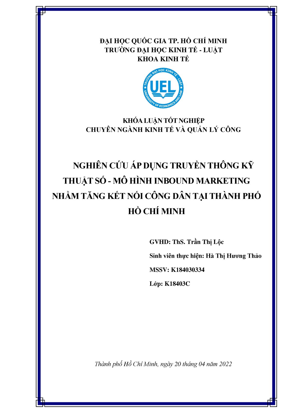 KLTN Trần Thị Lộc Hà Thị Hương Thảo K184030334 - Đ¾I HàC QUÞC GIA TP ...