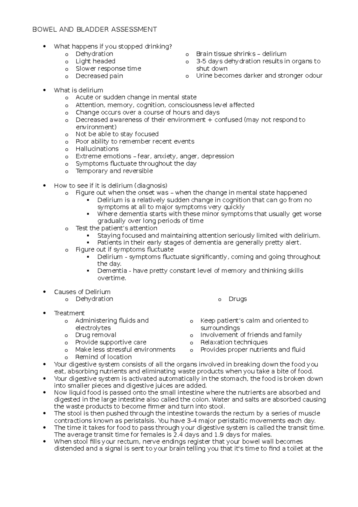 Bowel and Bladder Video Notes - BOWEL AND BLADDER ASSESSMENT What ...