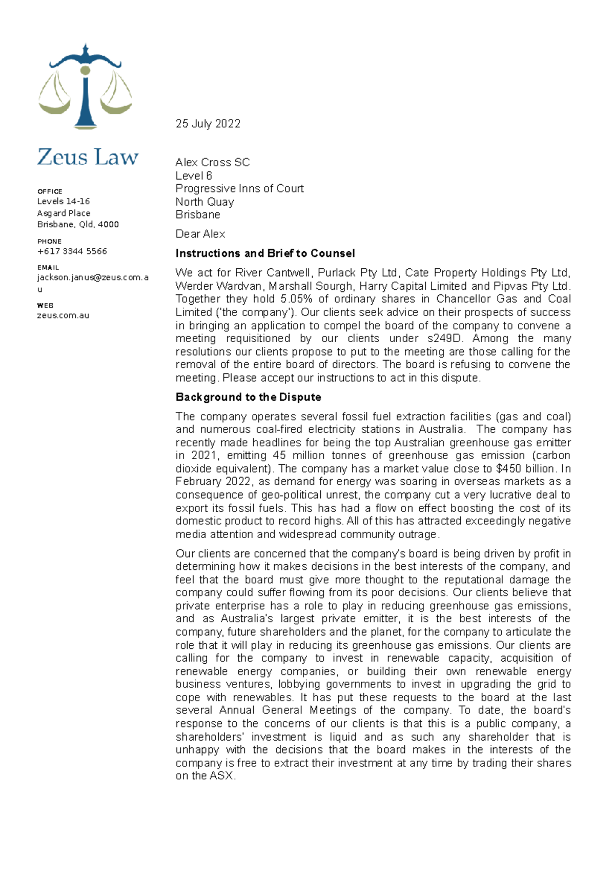 Assignment Task Sheet Part 2 Letter of Instructions and Brief to