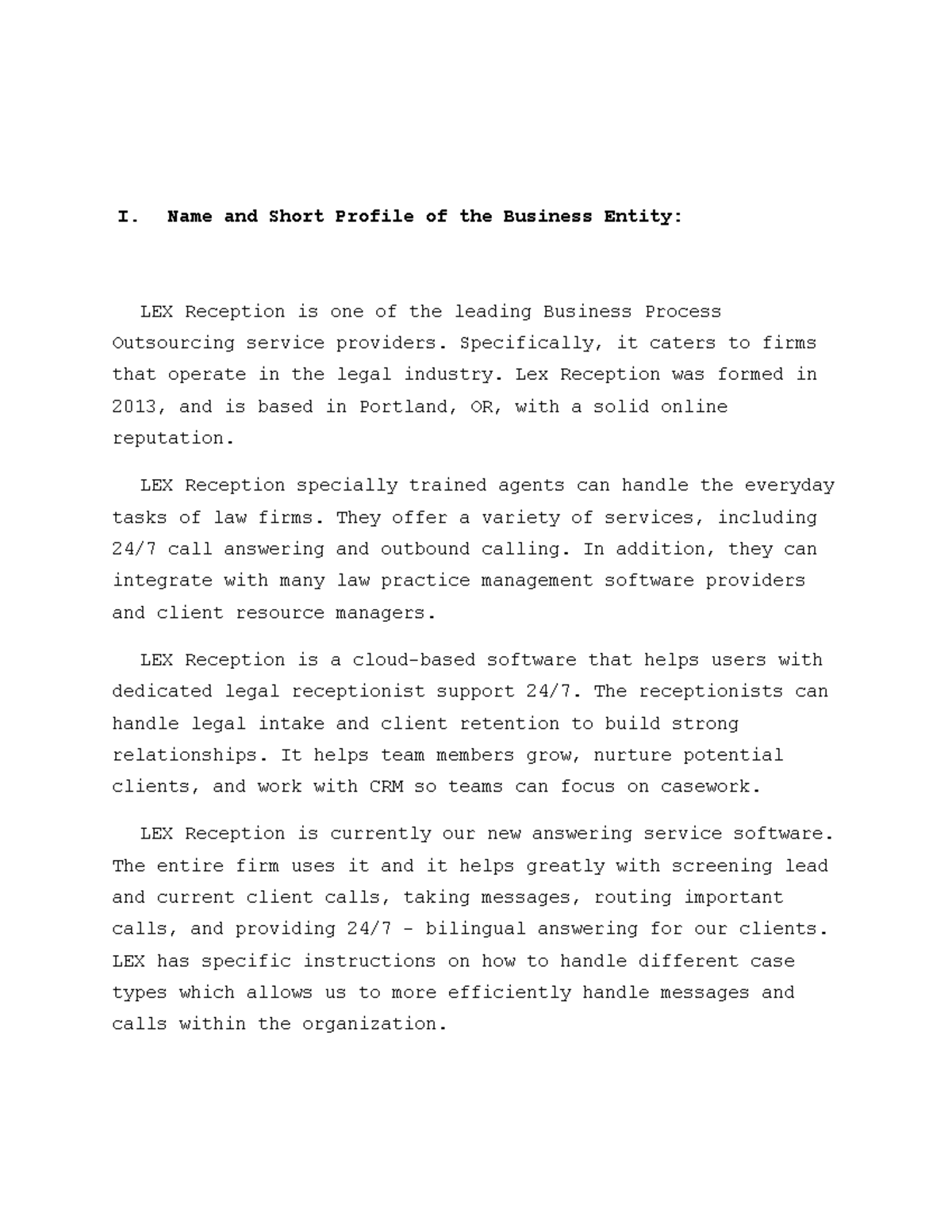 LEX-Reception - case analysis - I. Name and Short Profile of the ...