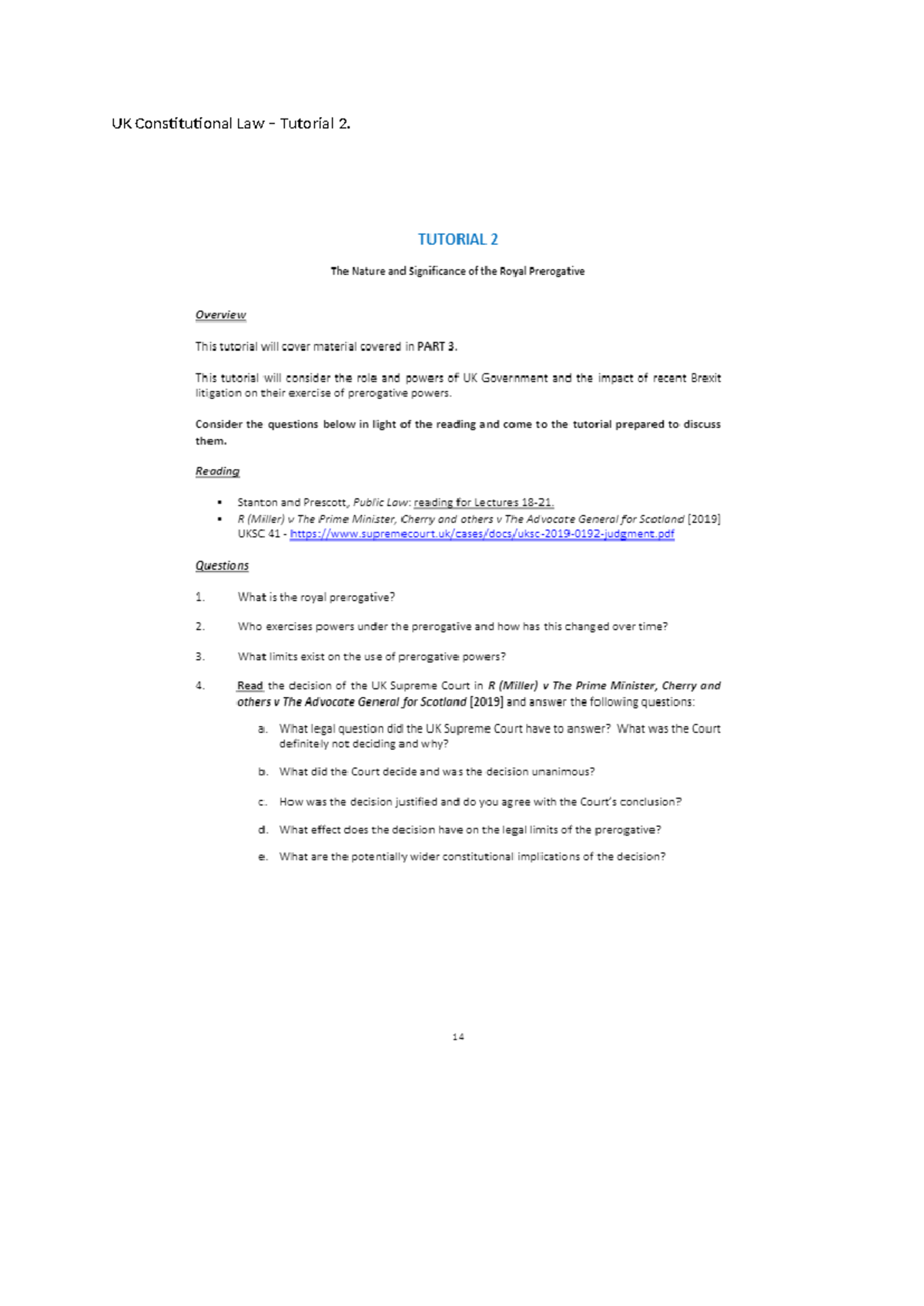 UK Constitutional Law - Tutorial 2 - The royal prerogative is powers ...