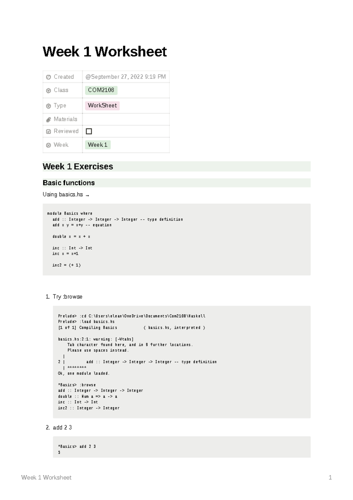 Week 1 Worksheet - Week 1 Worksheet Created Class COM Type WorkSheet ...