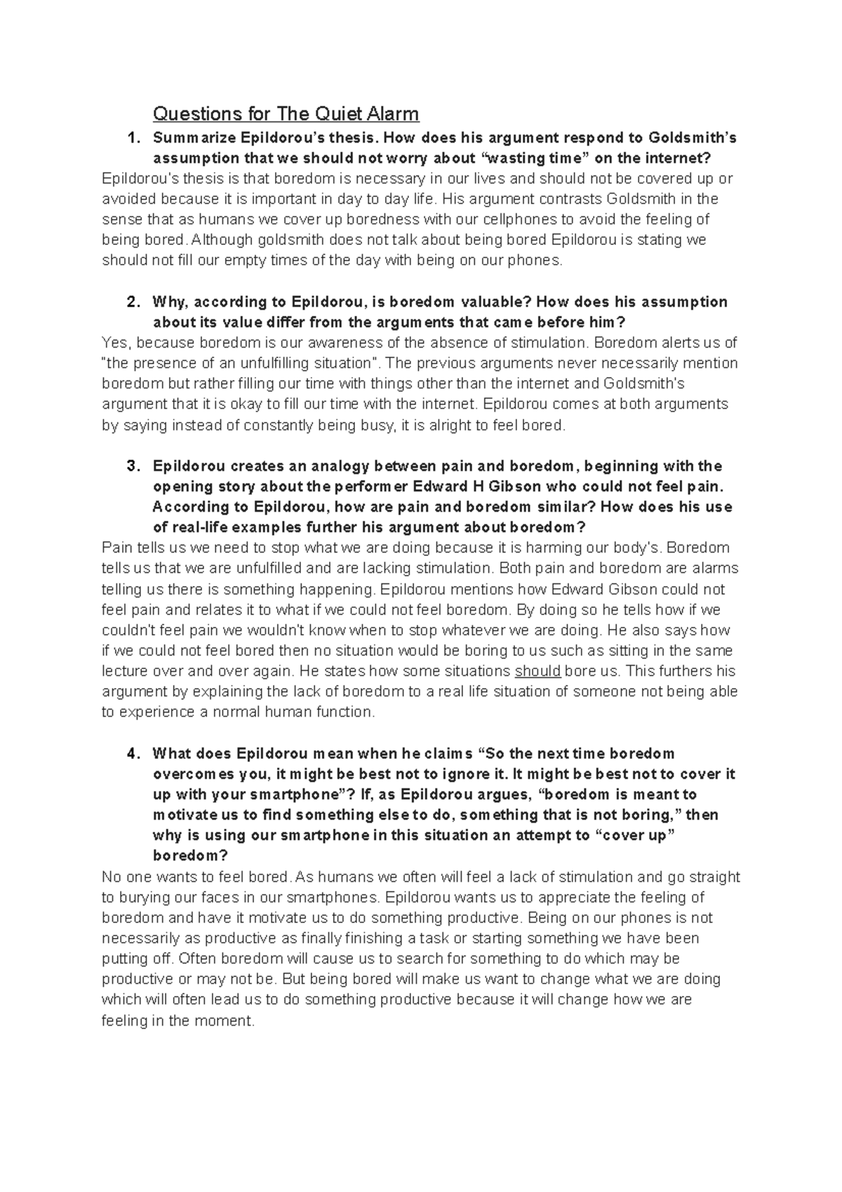 Quiet alarm Questions for The Quiet Alarm Summarize Epildorou’s