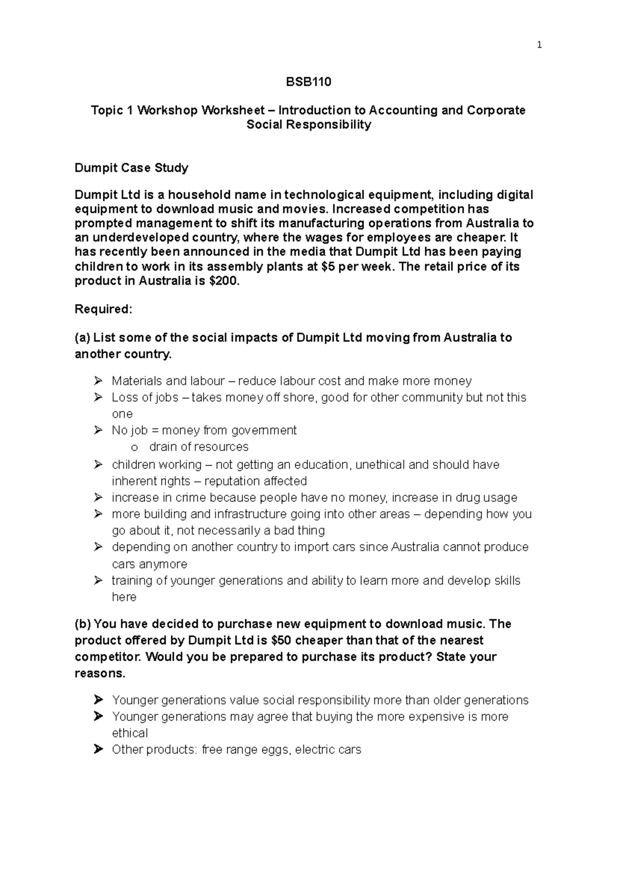 Topic 1 - Workshop - Worksheet - 1 BSB110 Topic 1 Workshop Worksheet ...