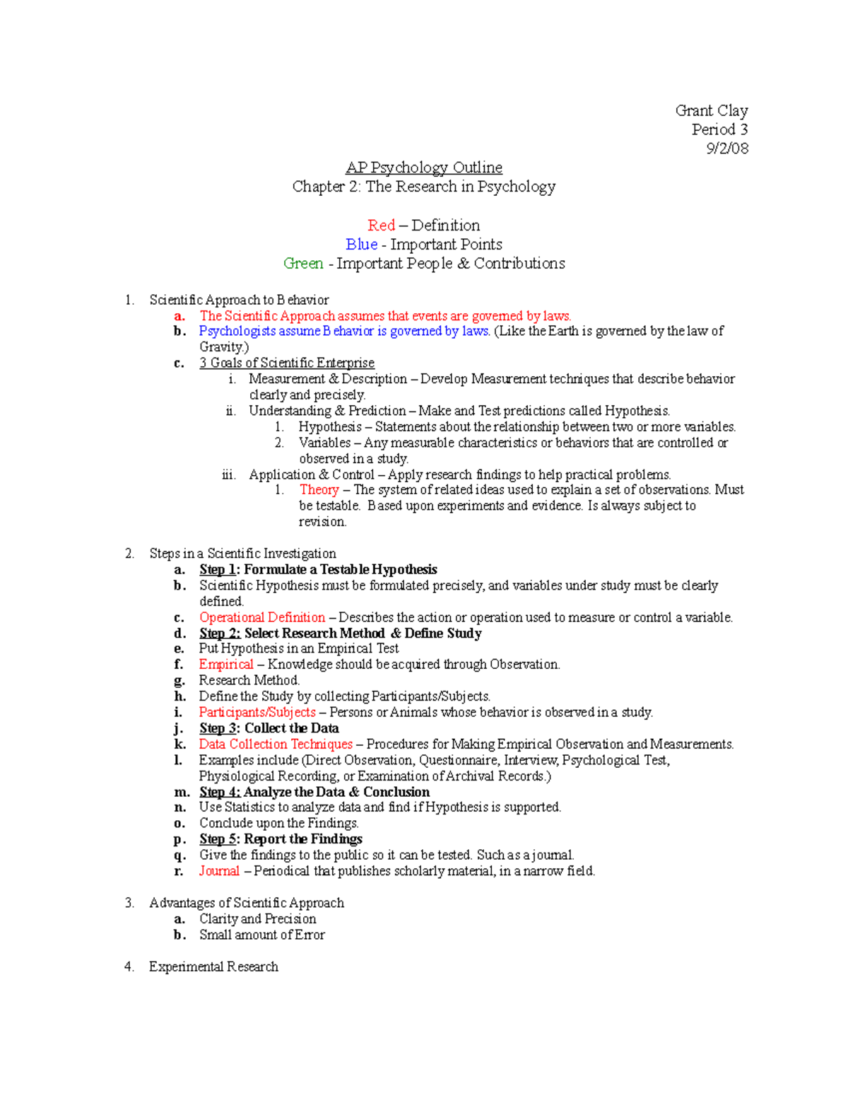 APP Ch.2 Outline - explaining human behaviour and related psychological ...