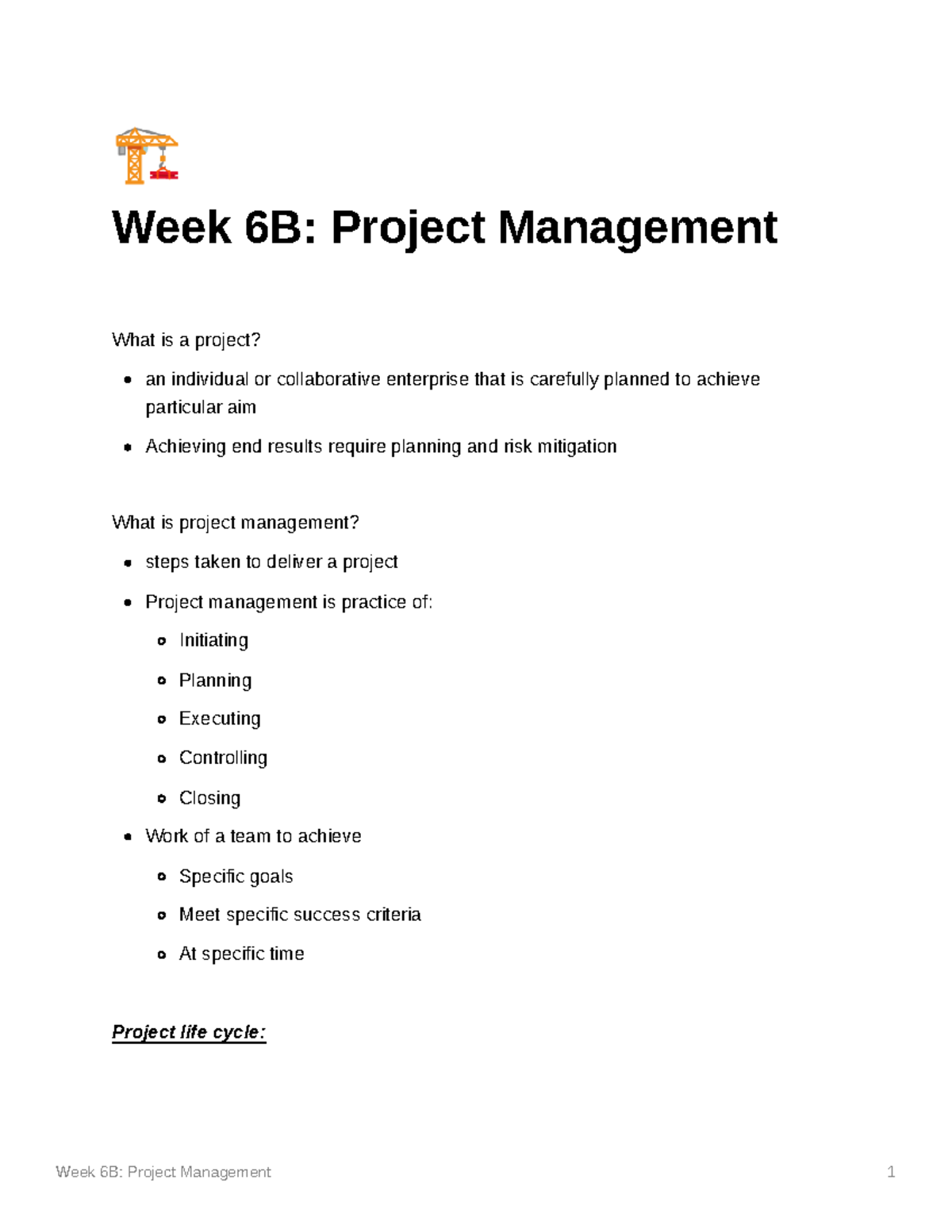 Week 6B Project Management - Ç Week 6B: Project Management What Is A ...